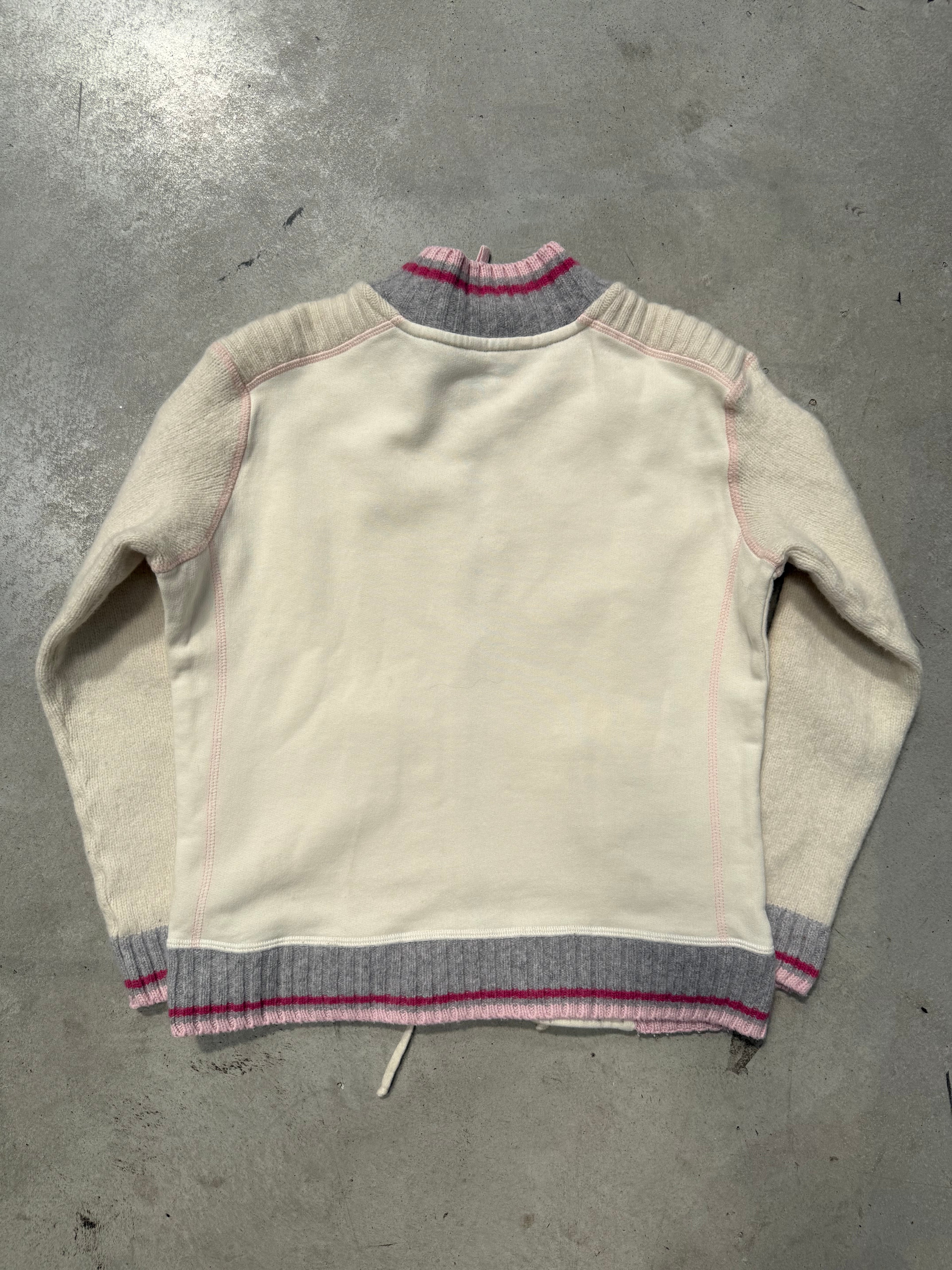Vintage Champion Cream Knit Zip Up Jacket für Damen Y2K Second Hand Fashion