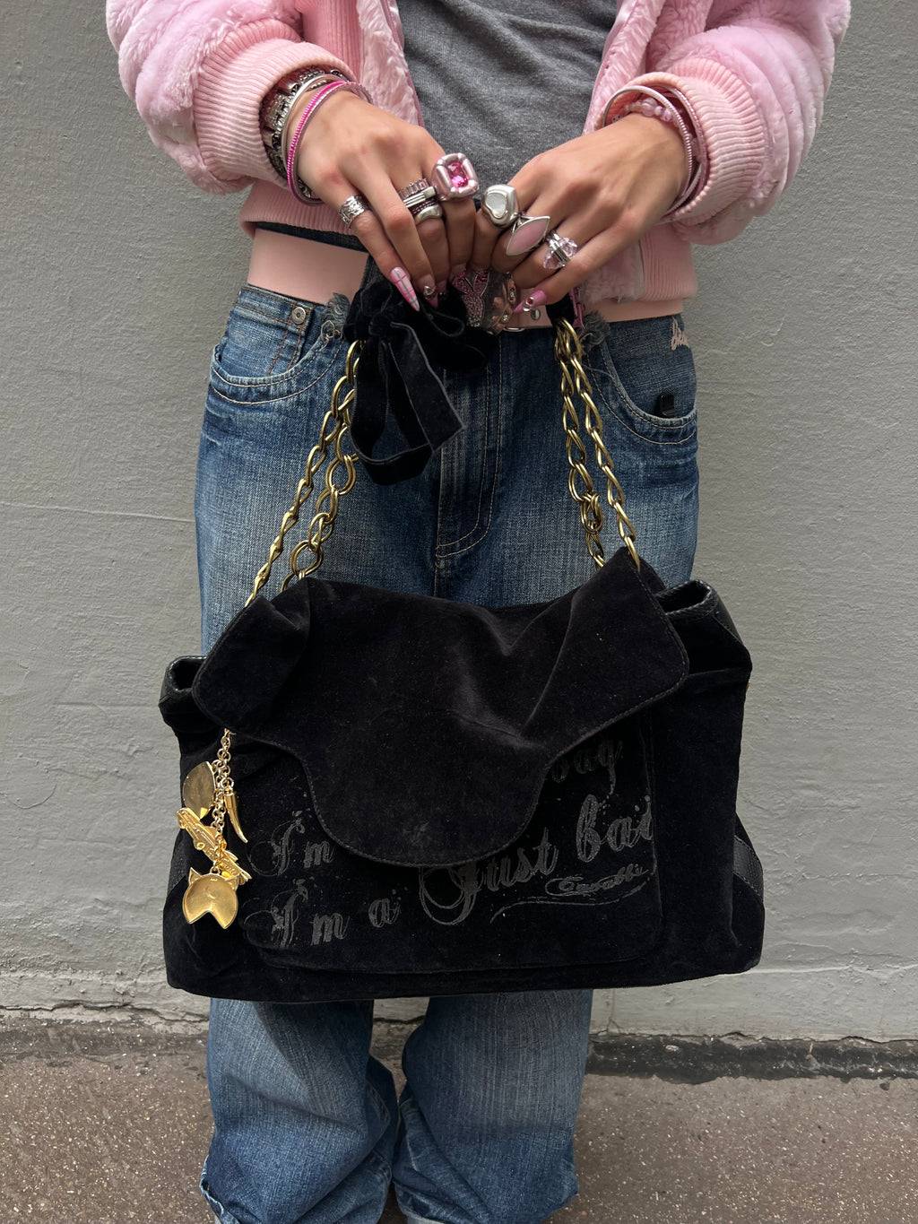 Vintage Just Cavalli Black Velvet Bag