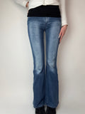 Vintage Onyx Flared Low Waist Jeans für Damen. Y2K Second Hand 2000s Fashion