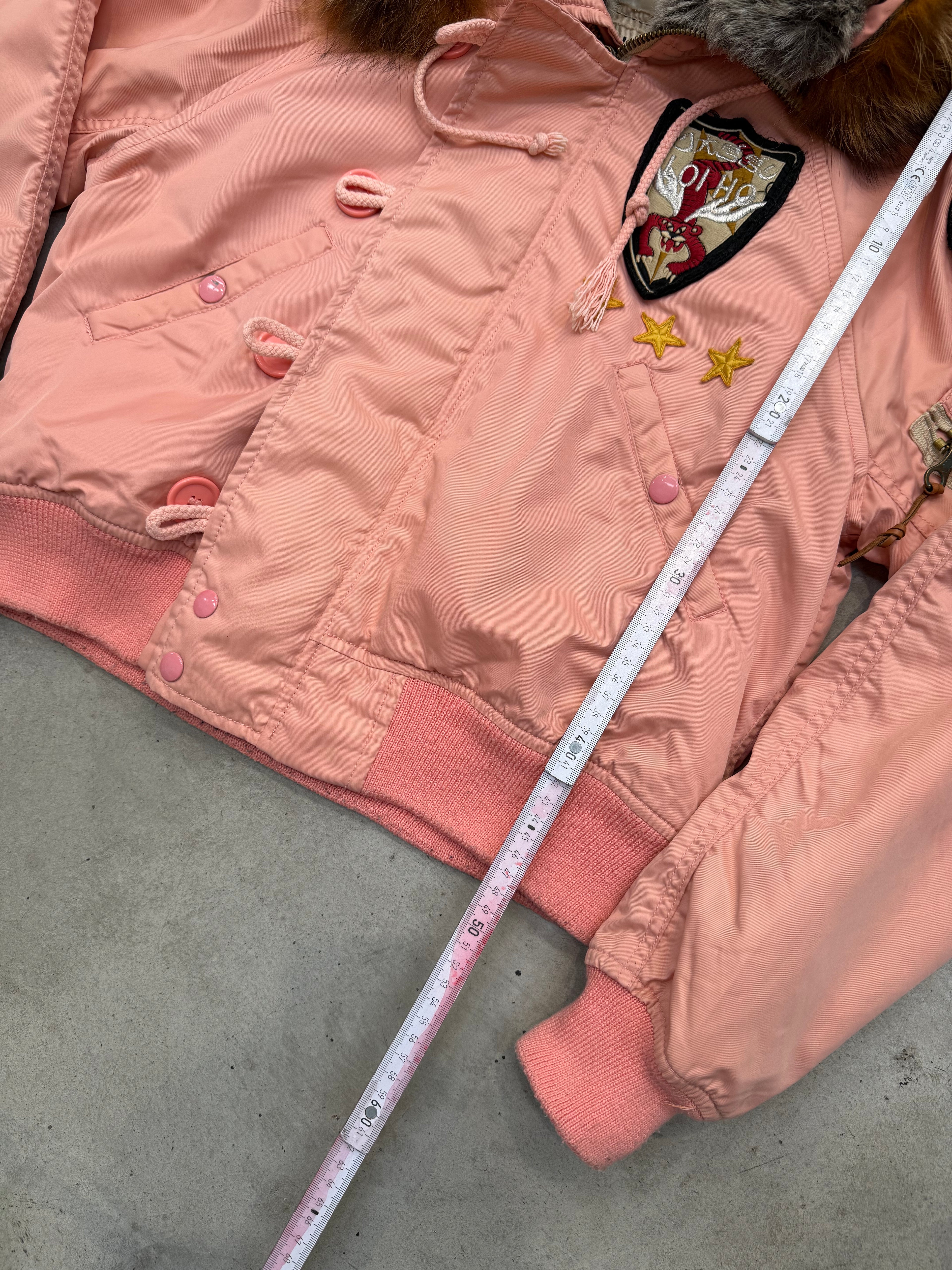 Vintage Pink Bomber Jacket with Patches S