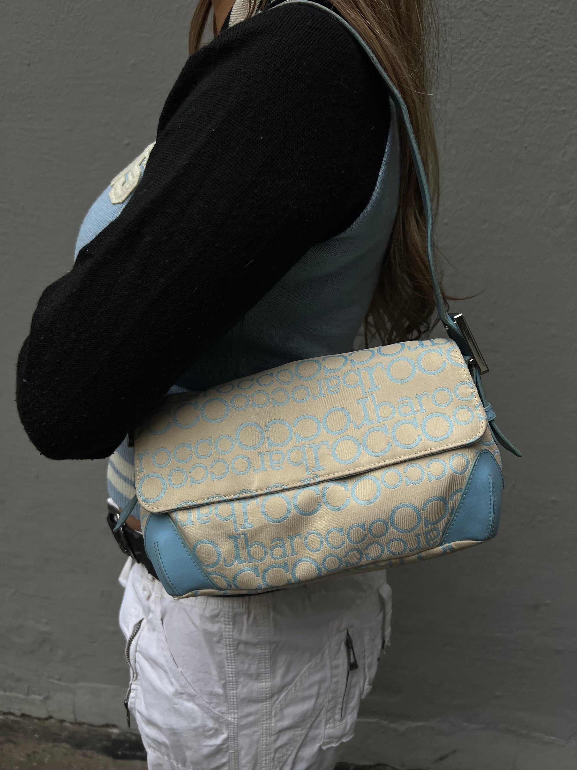 Vintage Beige/Blue Roccobarocco Baguette Bag