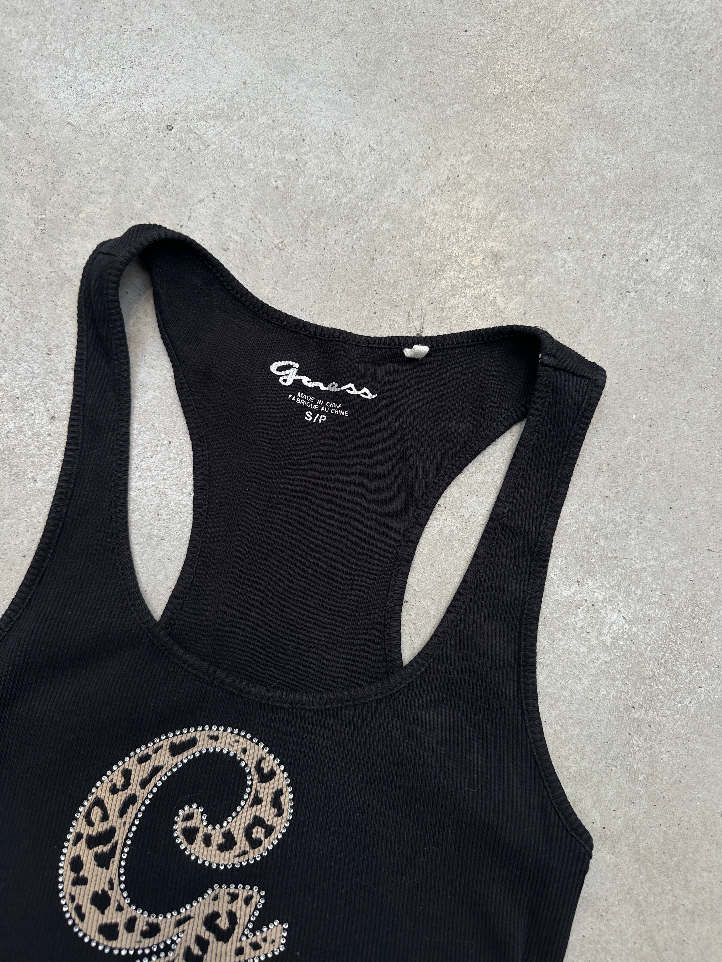 Vintage Guess Black Leo Print Tank Top S