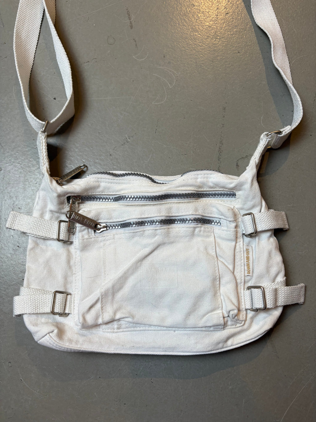 Vintage White Multi Zip Crossbody Bag