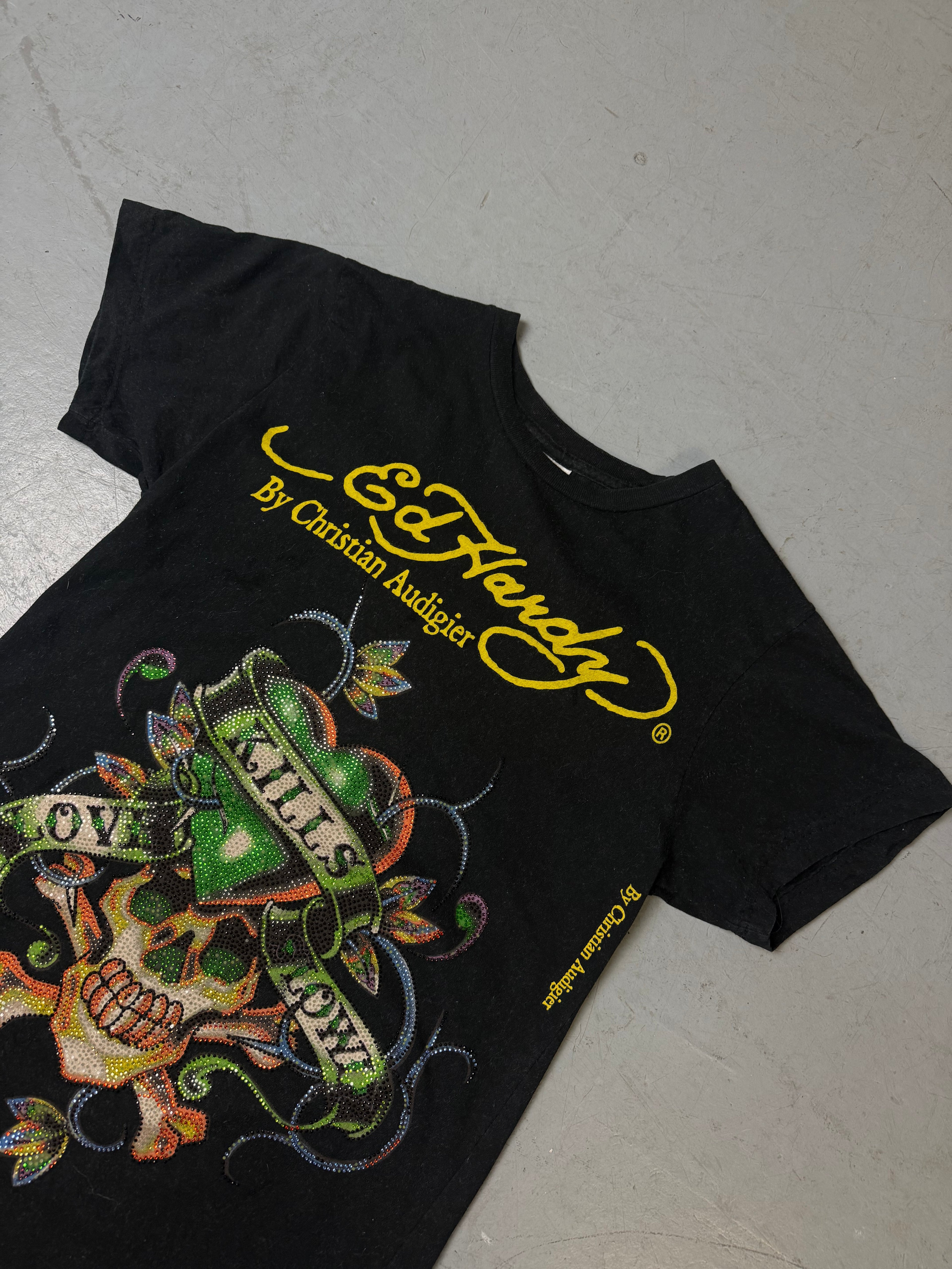 Detailliertes Produktbild von Vintage Ed Hardy Love Kills Slowly Printed T-Shirt S/M von vorne