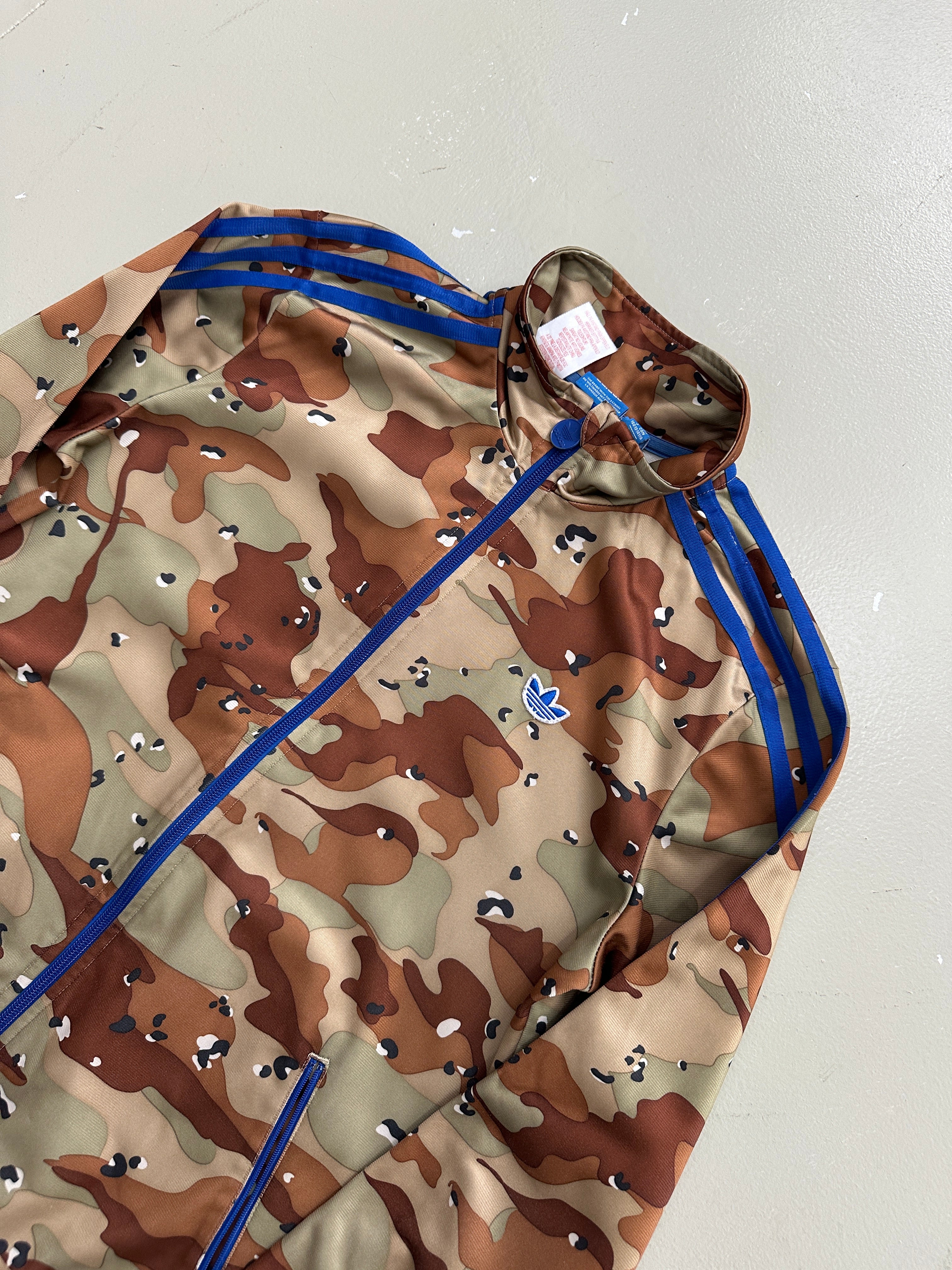 Vintage Adidas Camouflage with Blue Stripes Track Jacket M