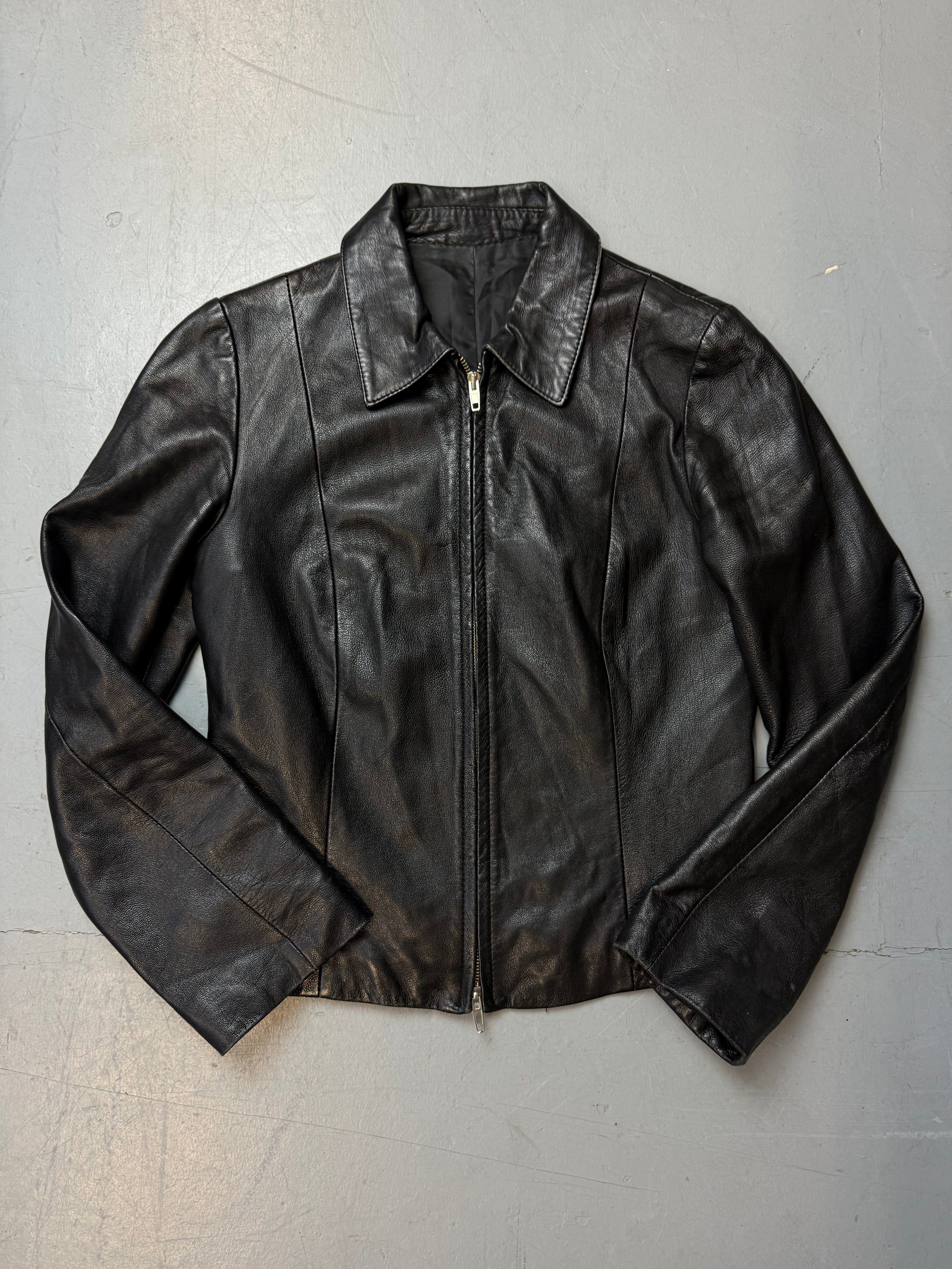 Vintage Italian Black Leather Jacket M