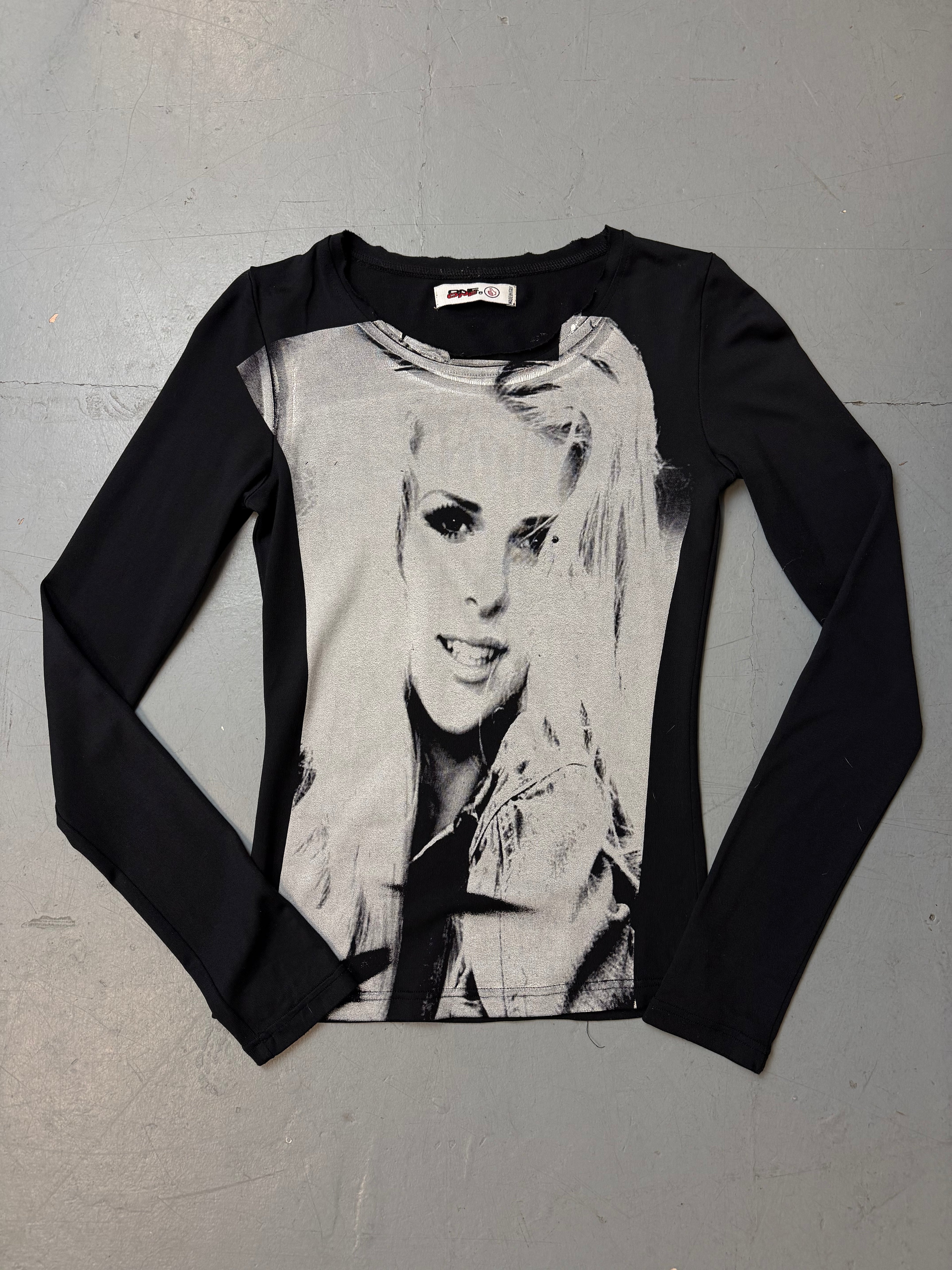 Vintage P!NK Printed Black Longsleeve für Damen. Y2K Second Hand 2000s Fashion