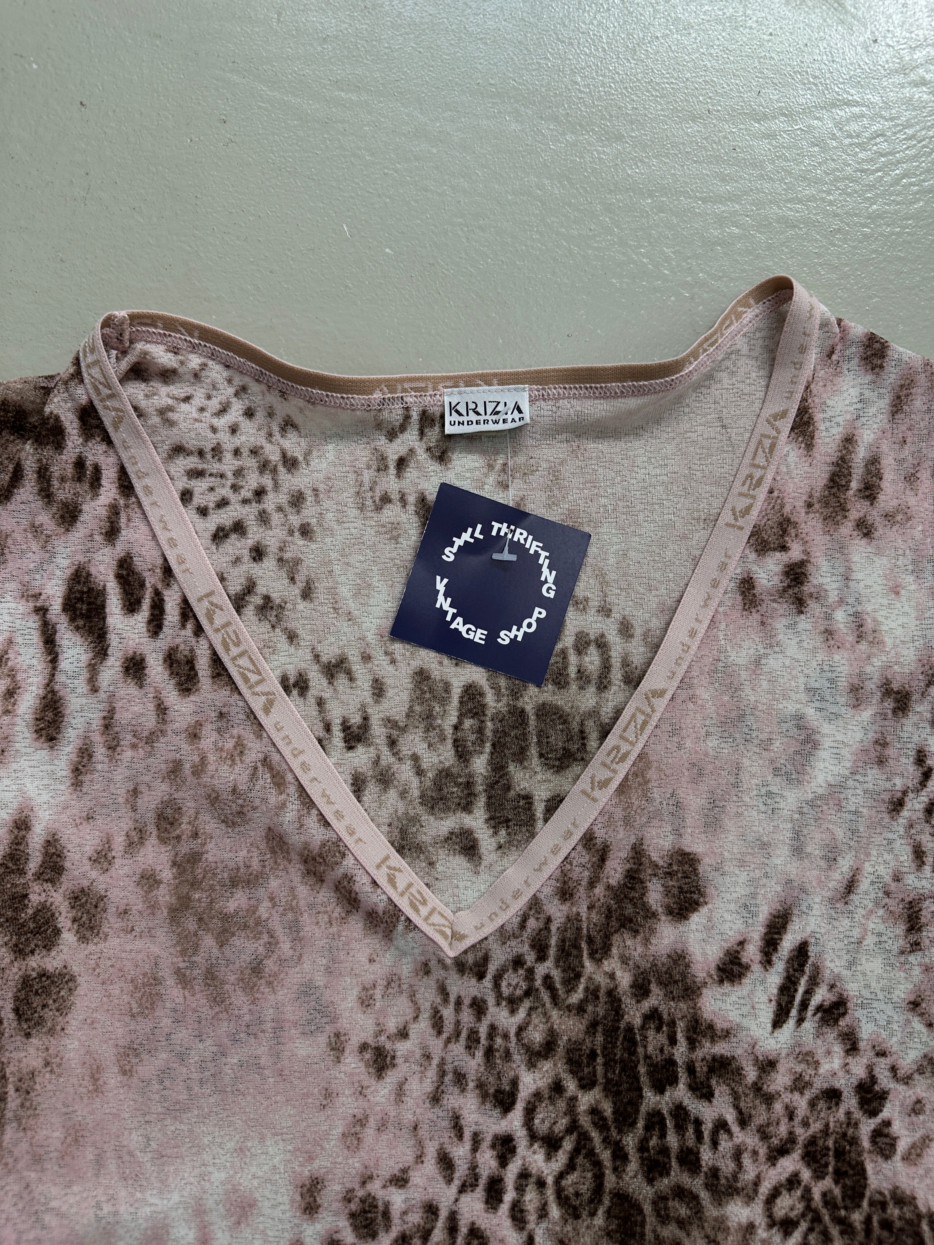 Vintage Pink and Brown Leopard Print Mesh T-Shirt M/L