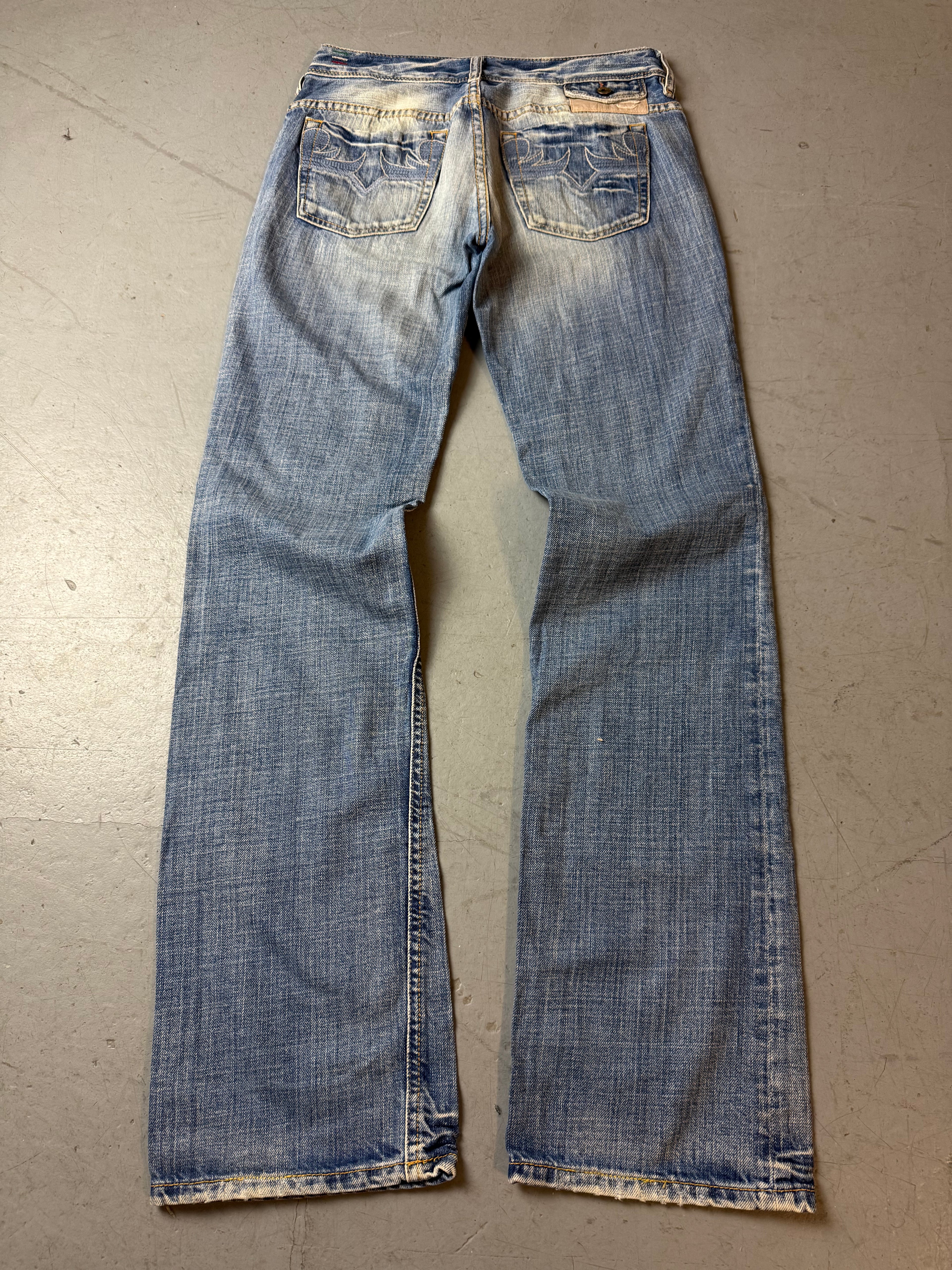 Vintage Diesel Light Blue Low Waist Bootcut Jeans. Y2K Second Hand 2000s Fashion