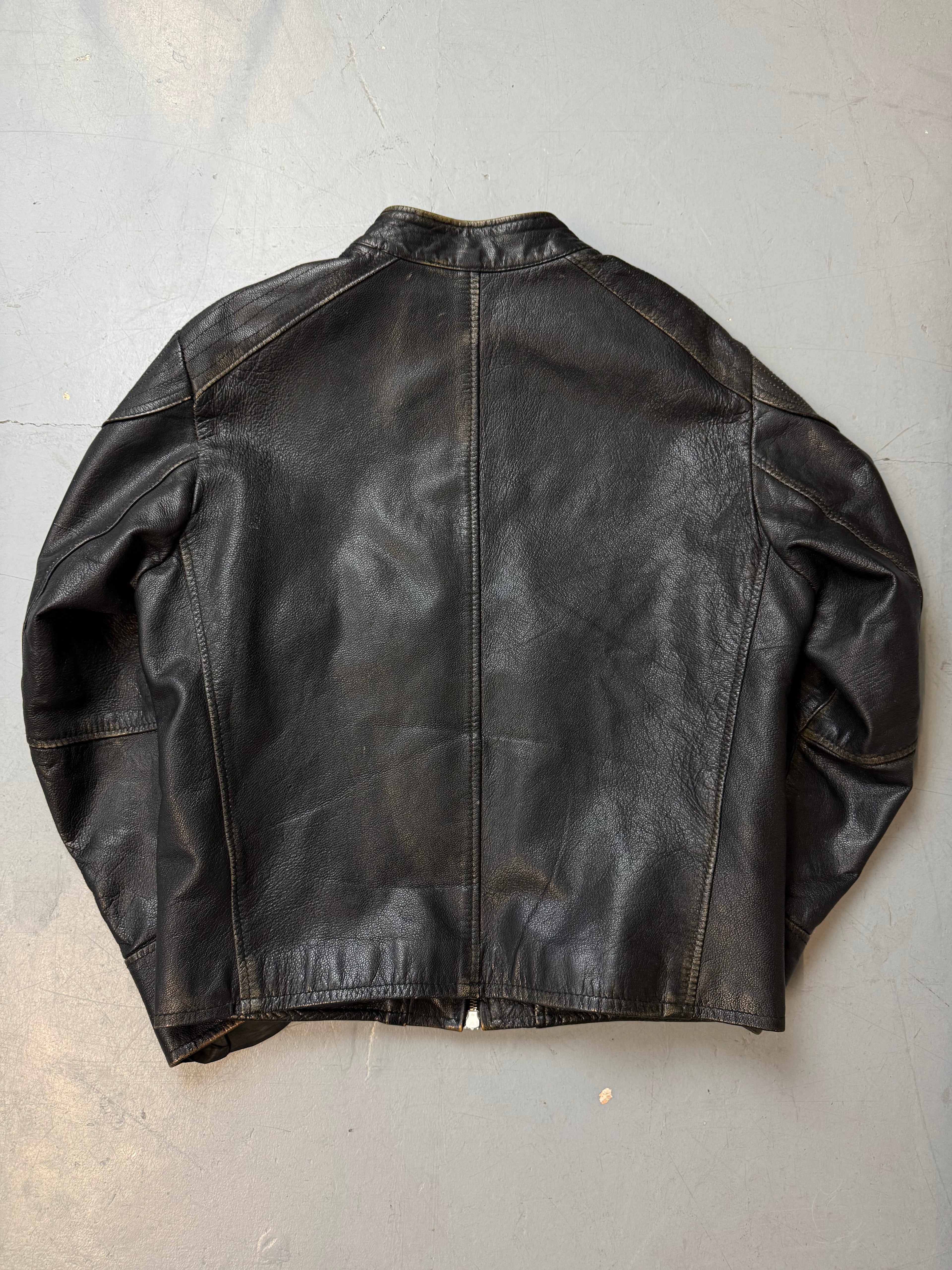 Vintage Sonny Bono Italian Leather Jacket  mit Silver Details für Herren. Y2K Second Hand 2000s Fashion