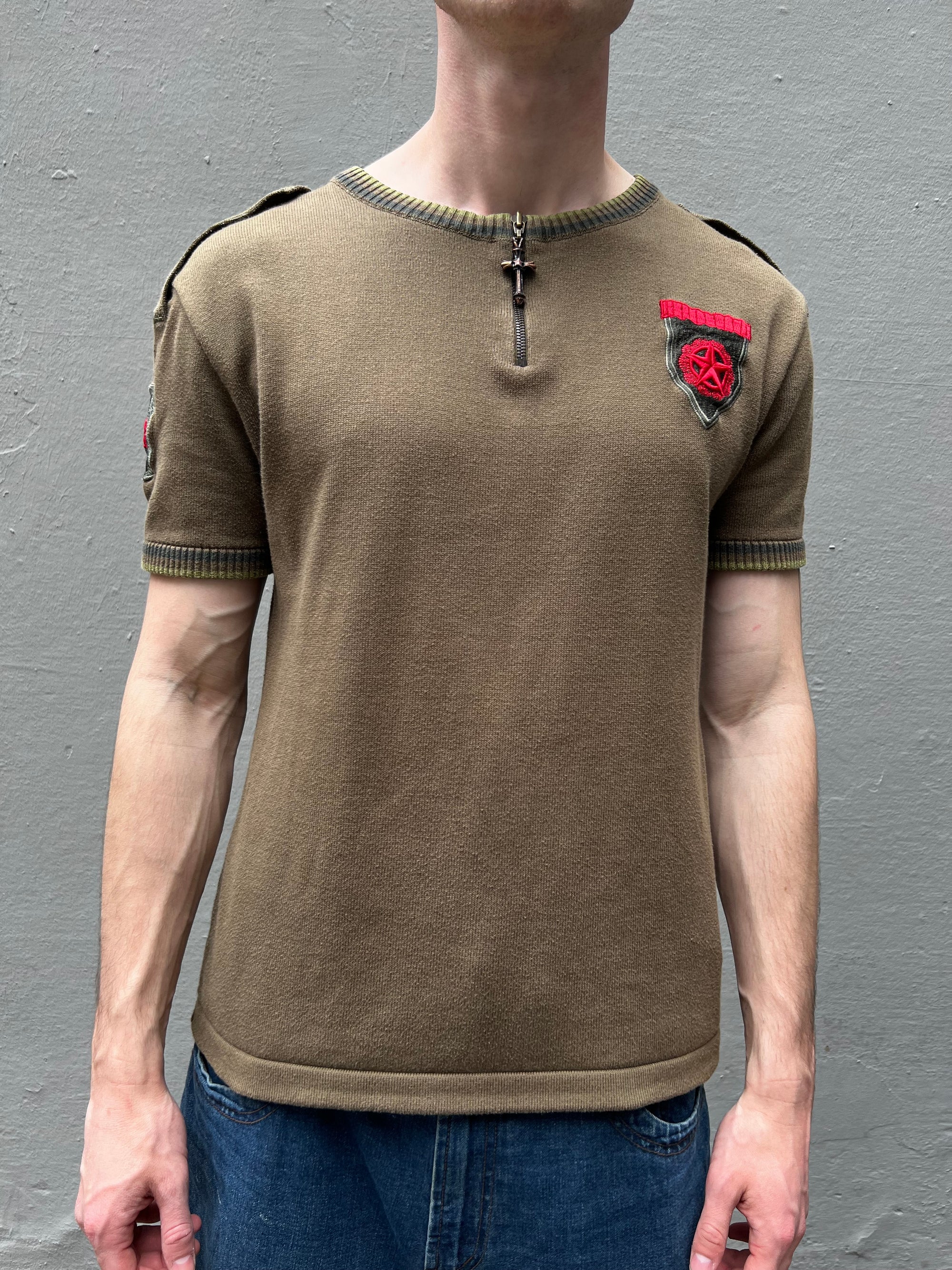 Vintage Kaki Emproidered Slim Tee M/L