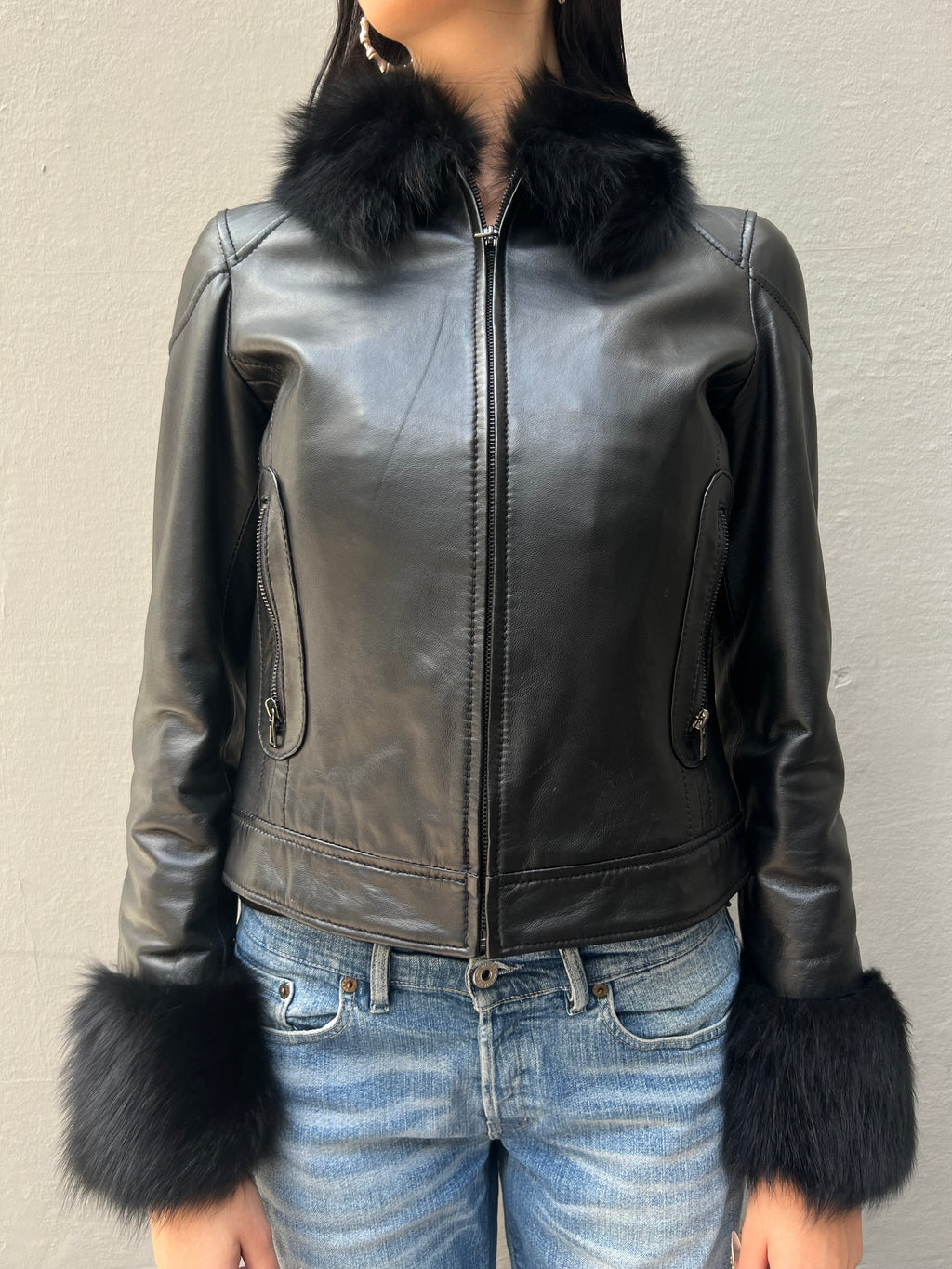 Vintage Black Fur Leather Jacket S