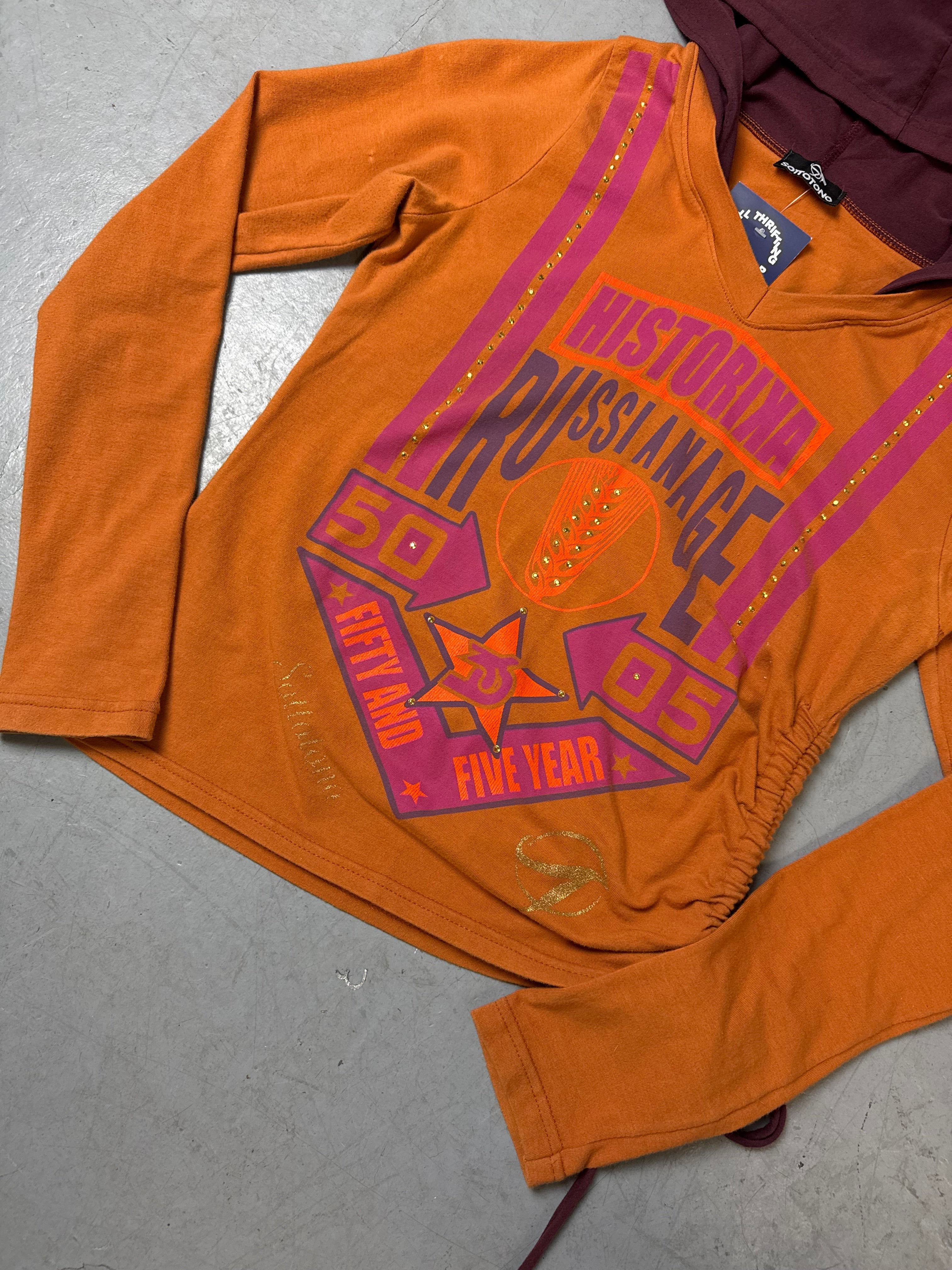 Detailbild von Vintage Sottotono Orange Hooded Longsleeve S von vorne