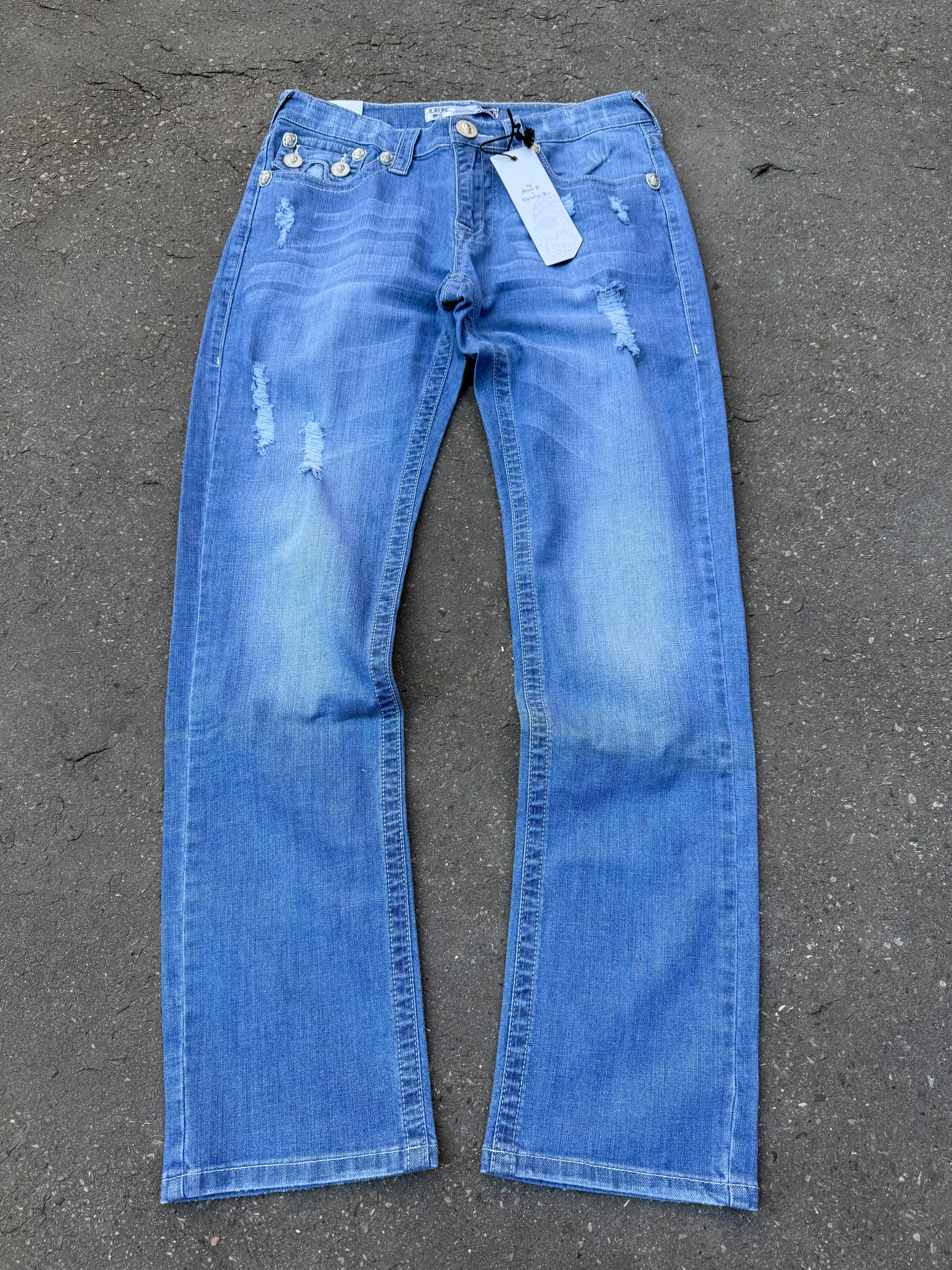 Y2K Laguna Beach „Huntington Beach“ Light Blue Mid Waist Denim für Damen. Y2K 2000s Fashion