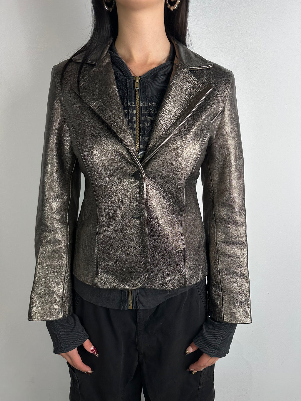 Vintage Gold Shimmery Faux Leather Blazer S/M