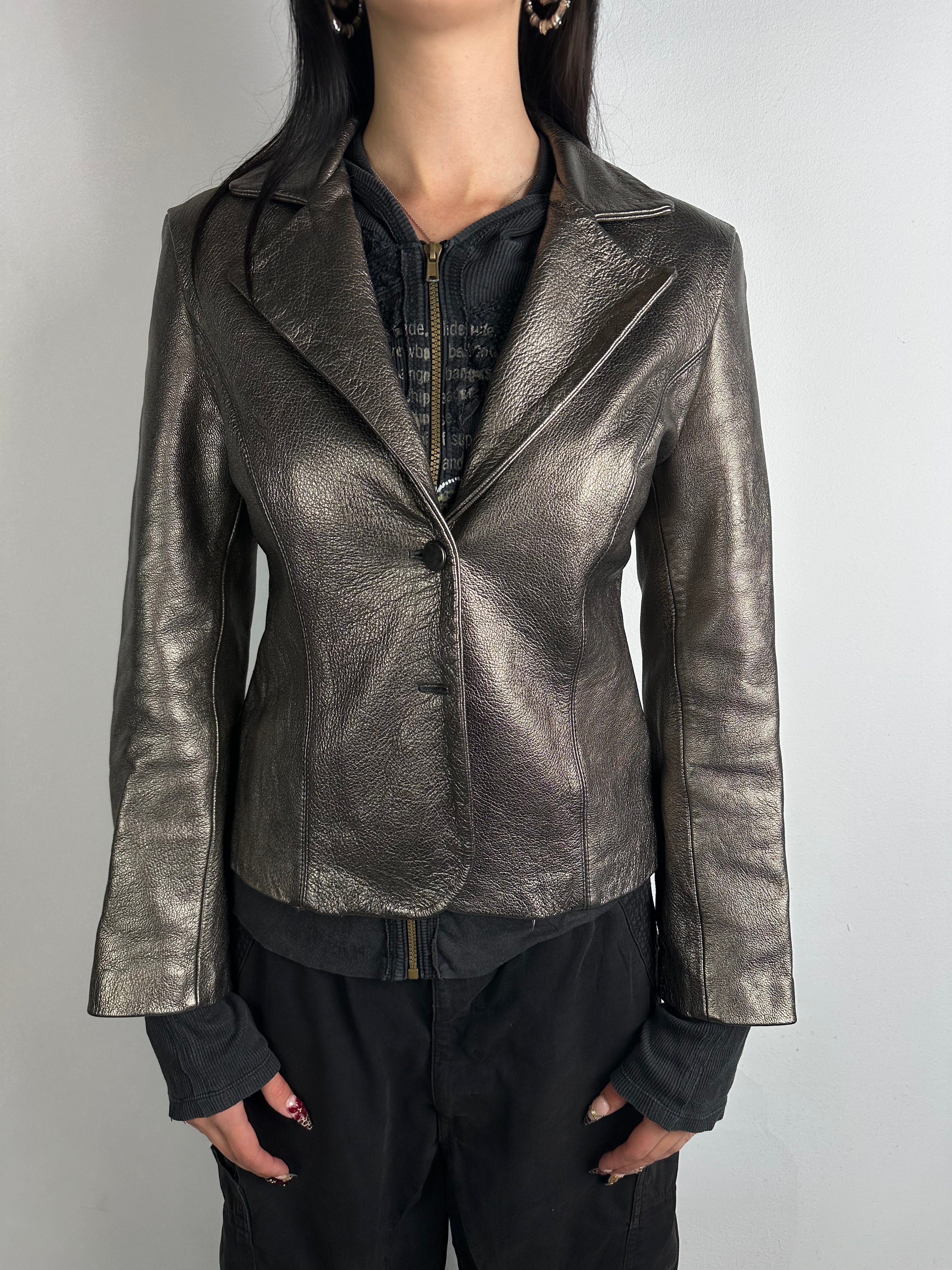 Vintage Gold Shimmery Faux Leather Blazer S/M