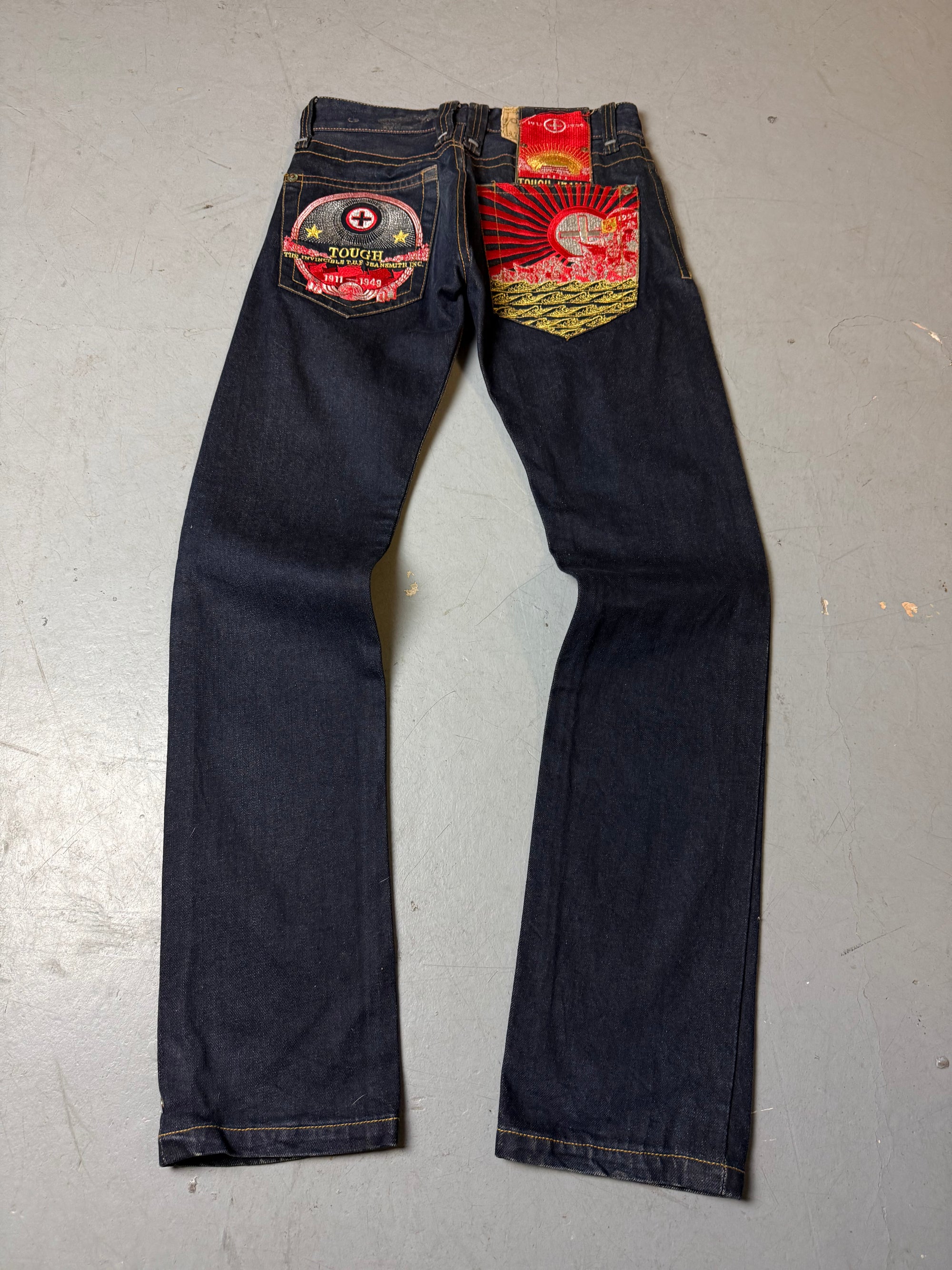 Produktbild von Vintage Tough Jeansmith Dark Blue Straight Leg Denim S/M von hinten 