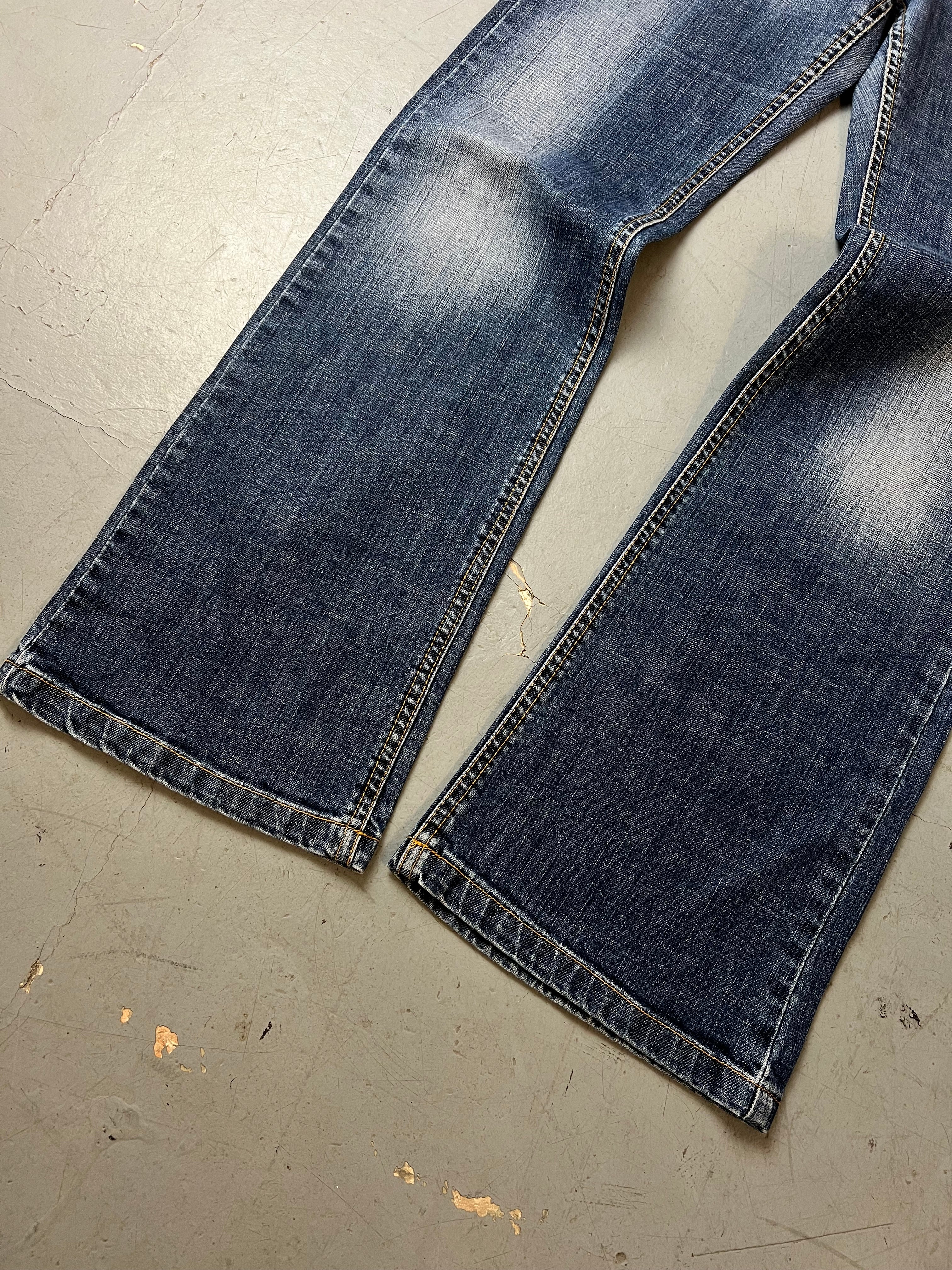 Vintage Tentimes Darkblue Low Waist Bootcut Jeans für Damen. Y2K Second Hand 2000s Fashion