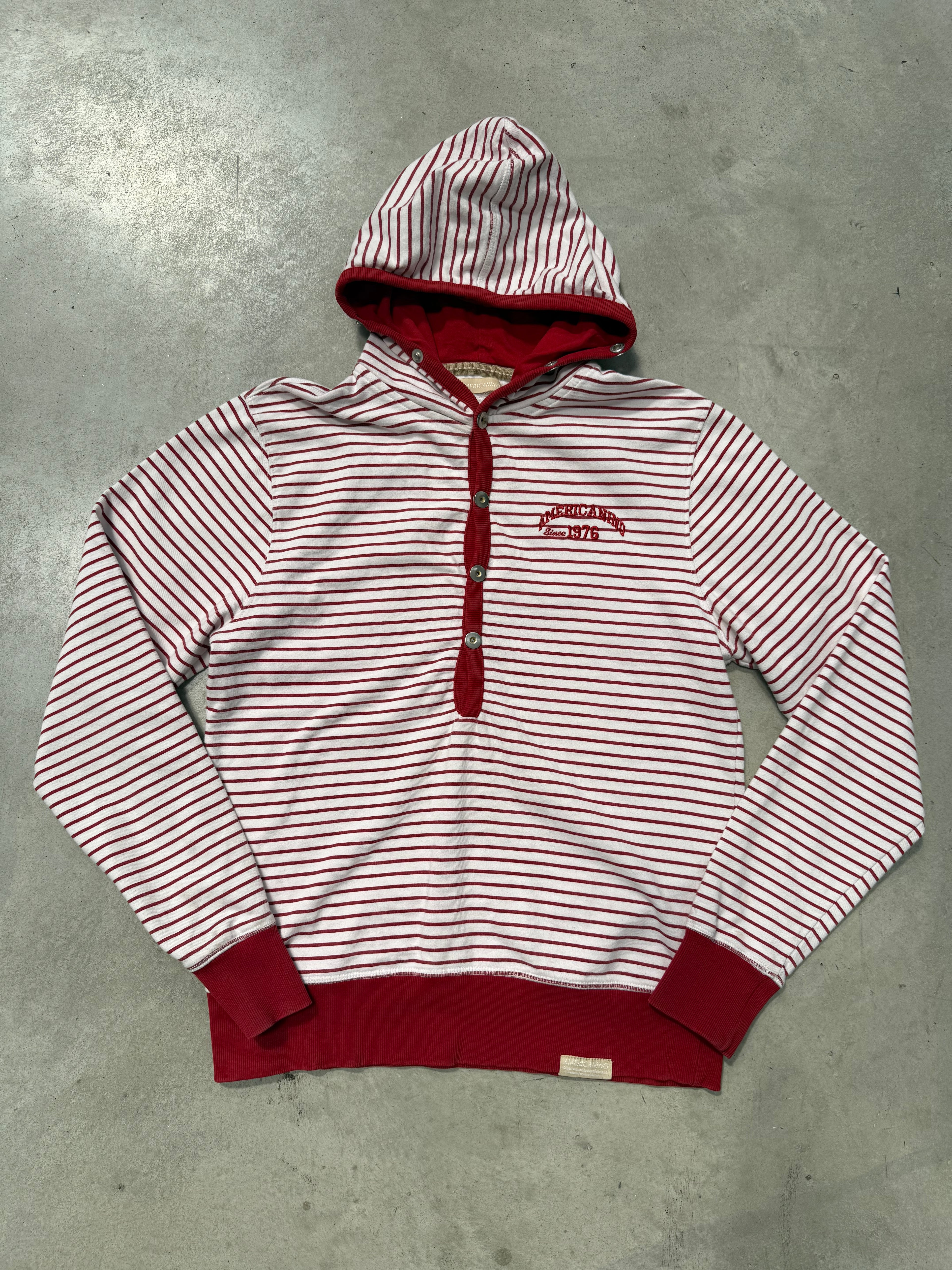 Vintage Americanino Red and White Striped Hoodie L
