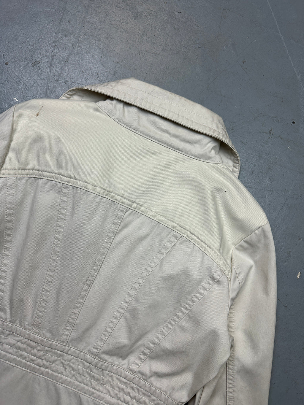 Vintage Diesel Rising Sun White Coat with asymmetrical zip. Y2K Second Hand 2000s Fashion