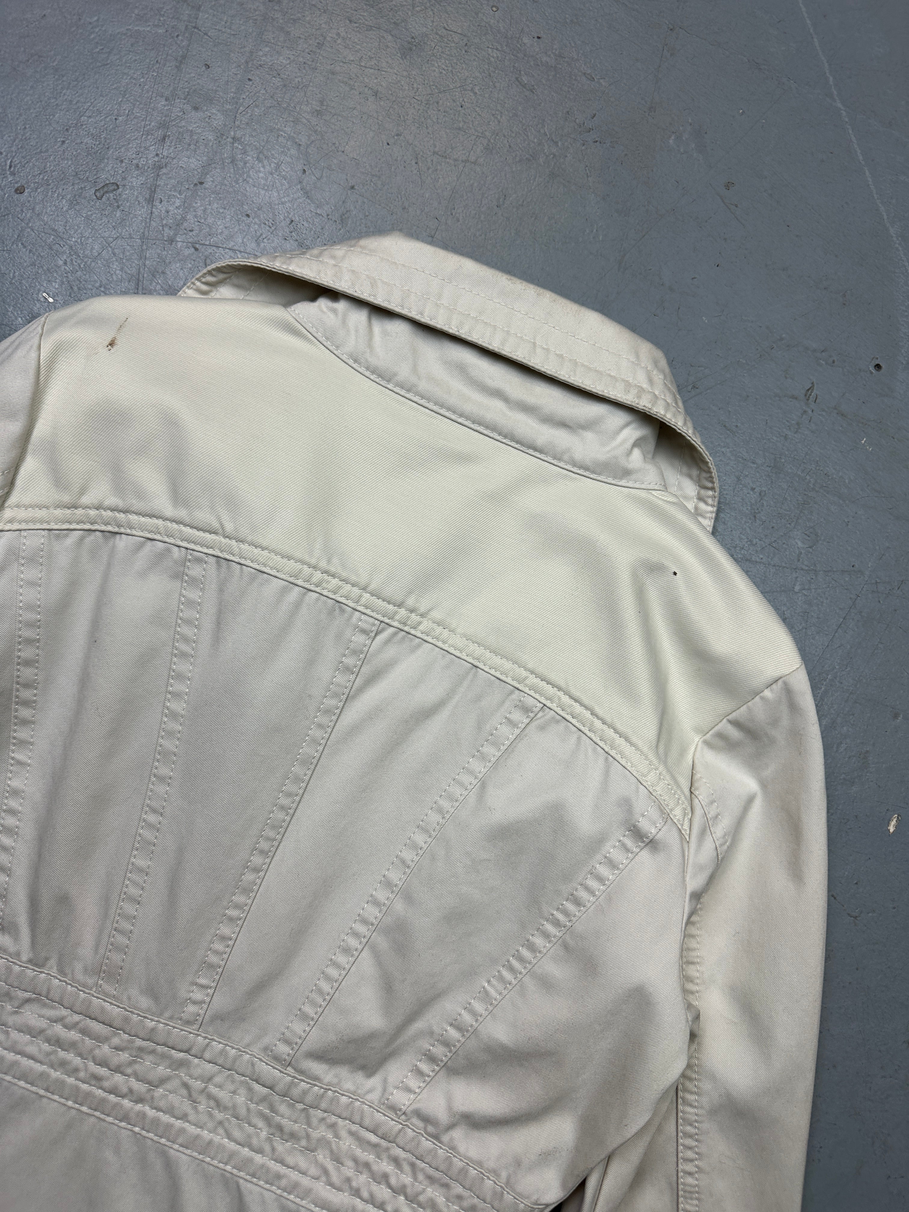 Vintage Diesel Rising Sun White Coat with asymmetrical zip. Y2K Second Hand 2000s Fashion