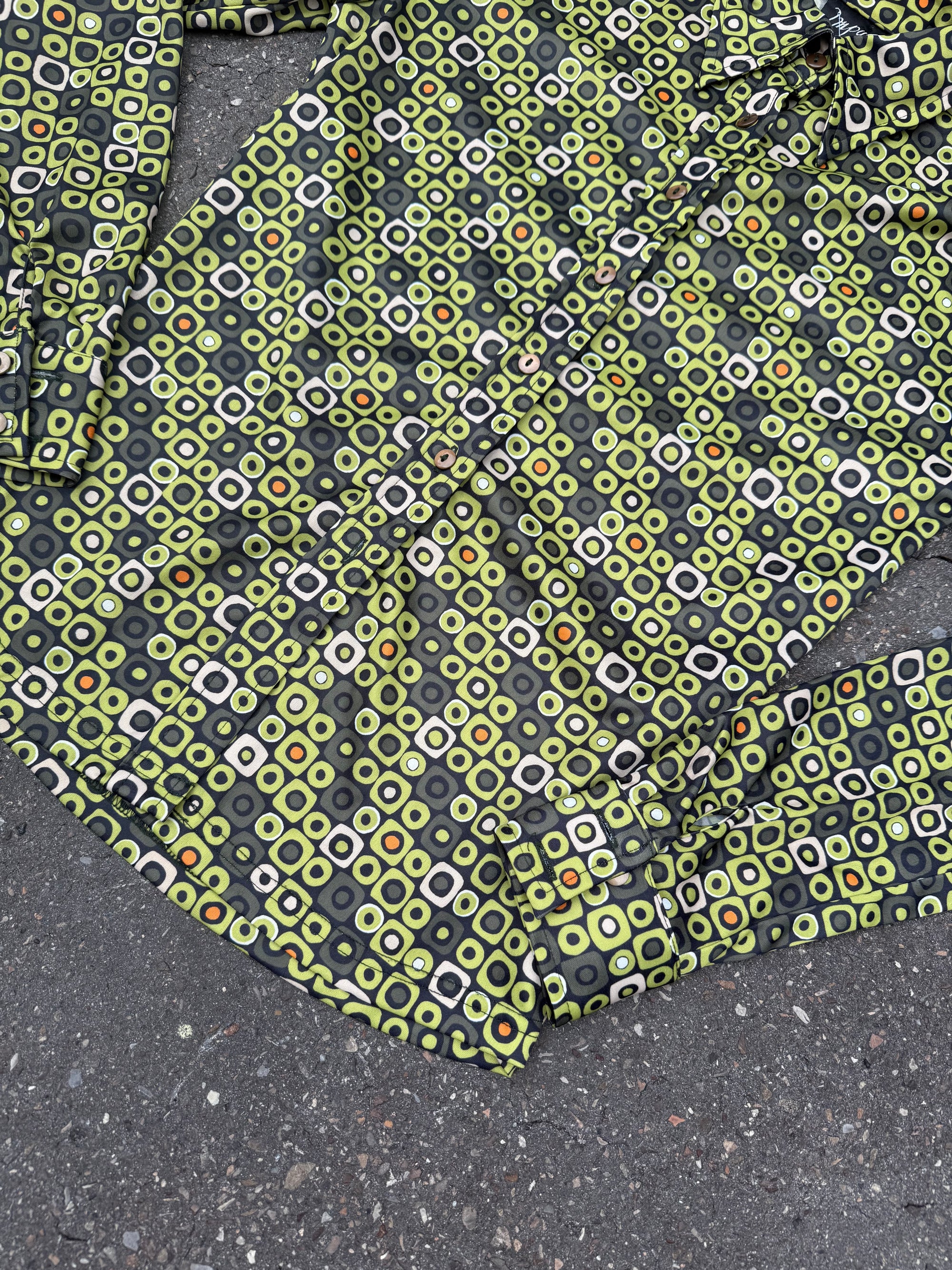 Vintage Green 80s Style Button Up Blouse S