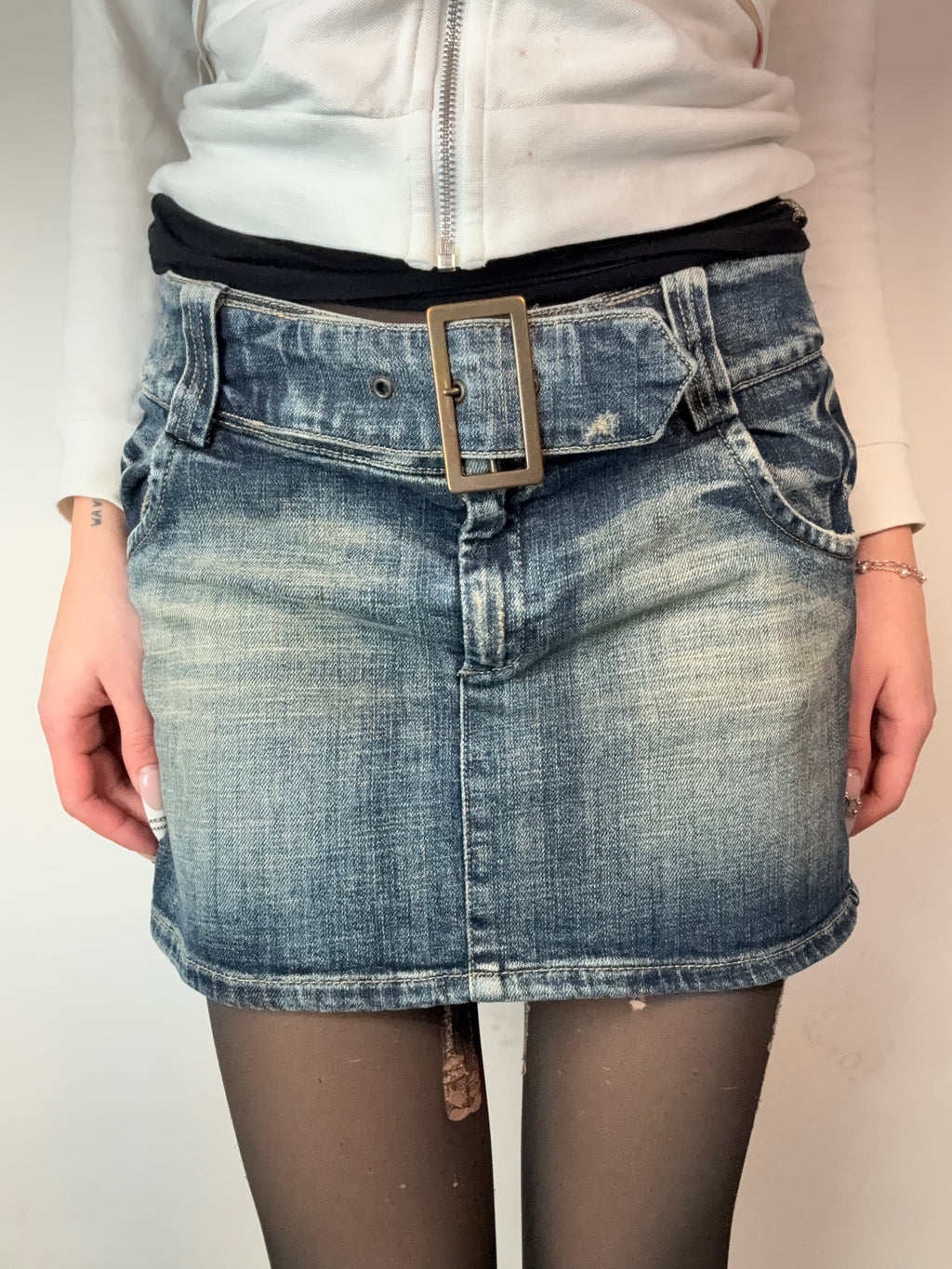 Vintage Benetton Denim Mini Skirt with Belt M