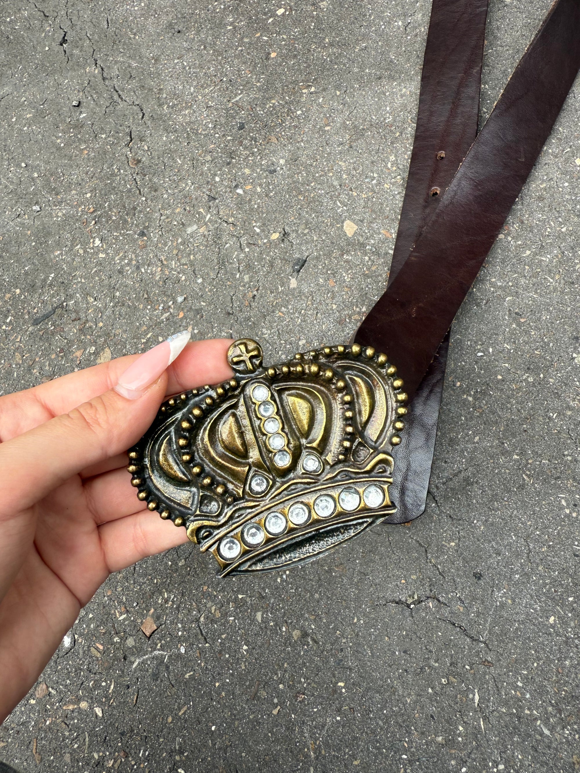 Vintage Fronhofer Crown Buckle Leather Belt