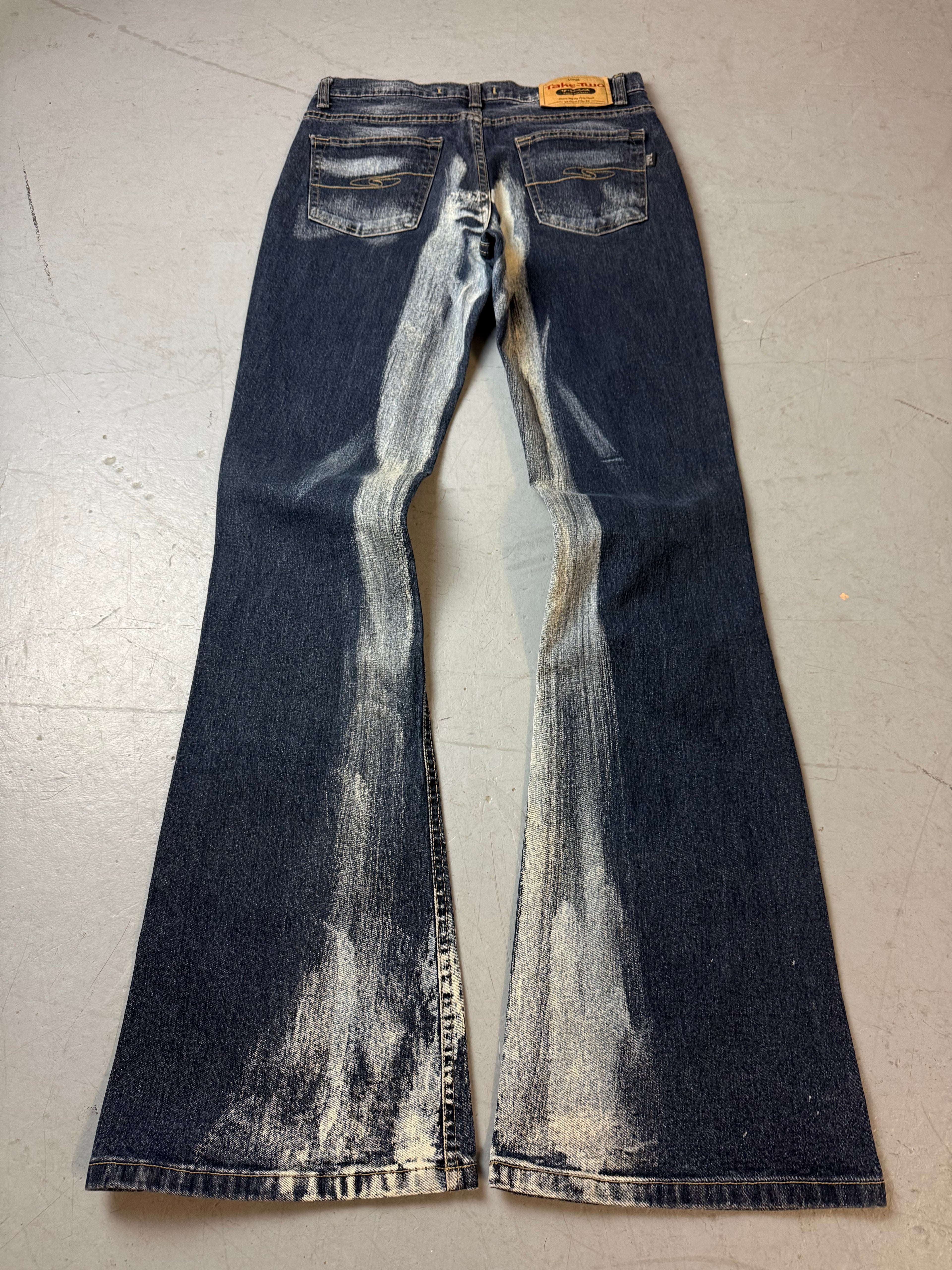 Vintage Take Two Flared Mid Waist Jeans mit besonderem washing für Damen. Y2K Second Hand 2000s Fashion