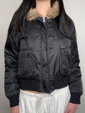 Schwarze vintage Calvin Klein Winterjacke cropped Y2K mit fur hood 