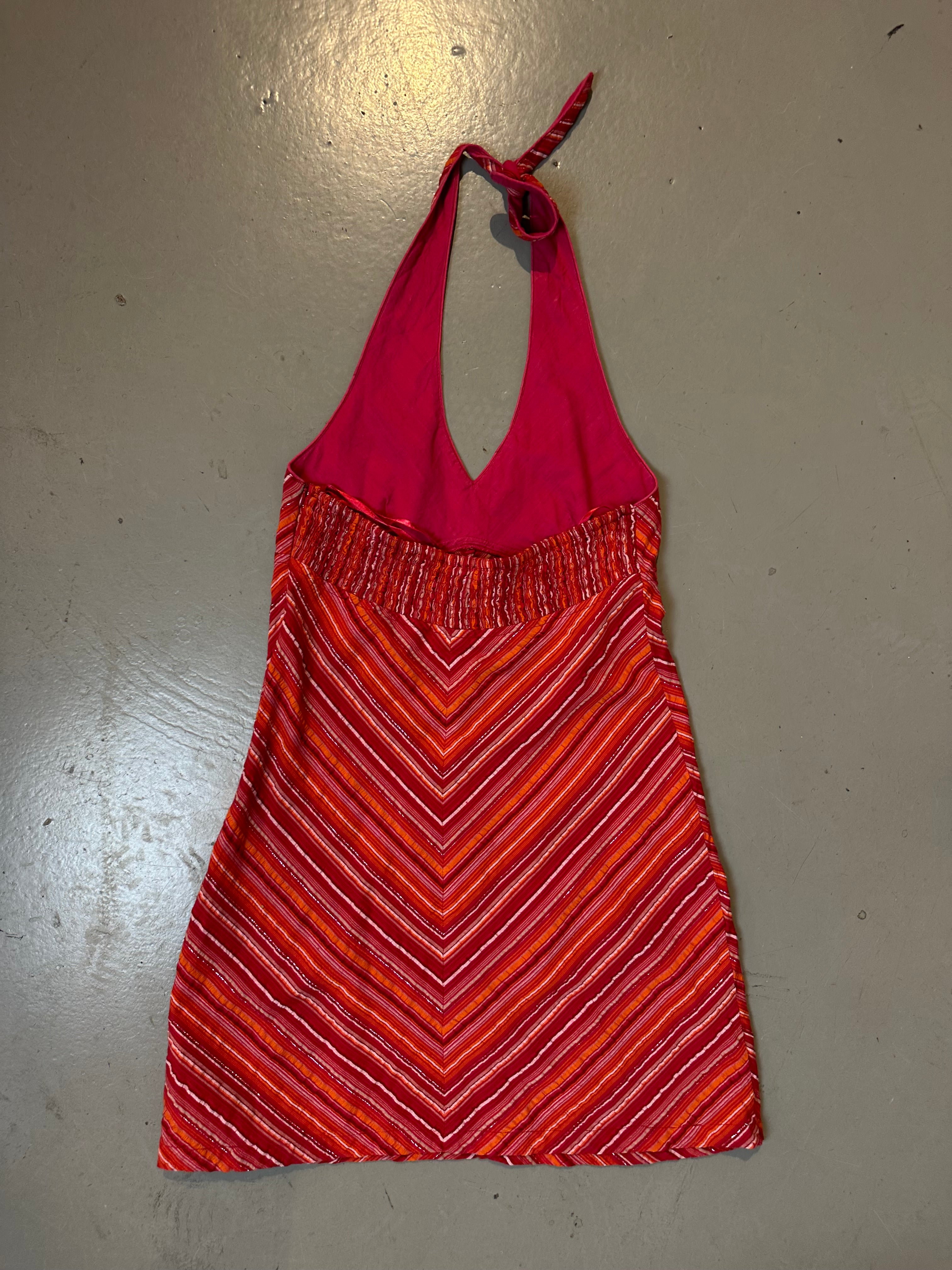 Vintage Striped Neckholder Midi Dress S