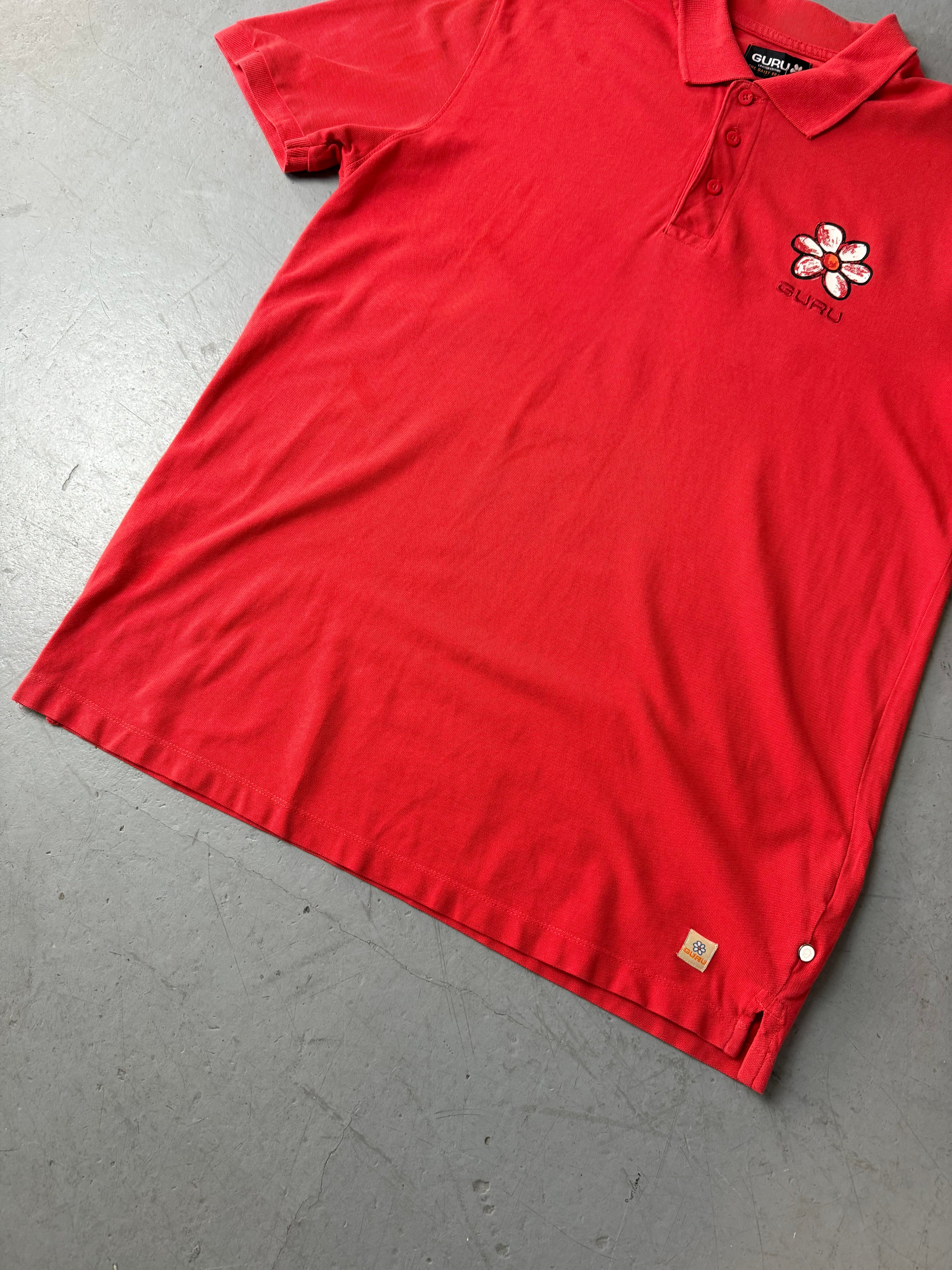Vintage guru orangenes Polo Hemd für Herren y2k 2000s Fashion 
