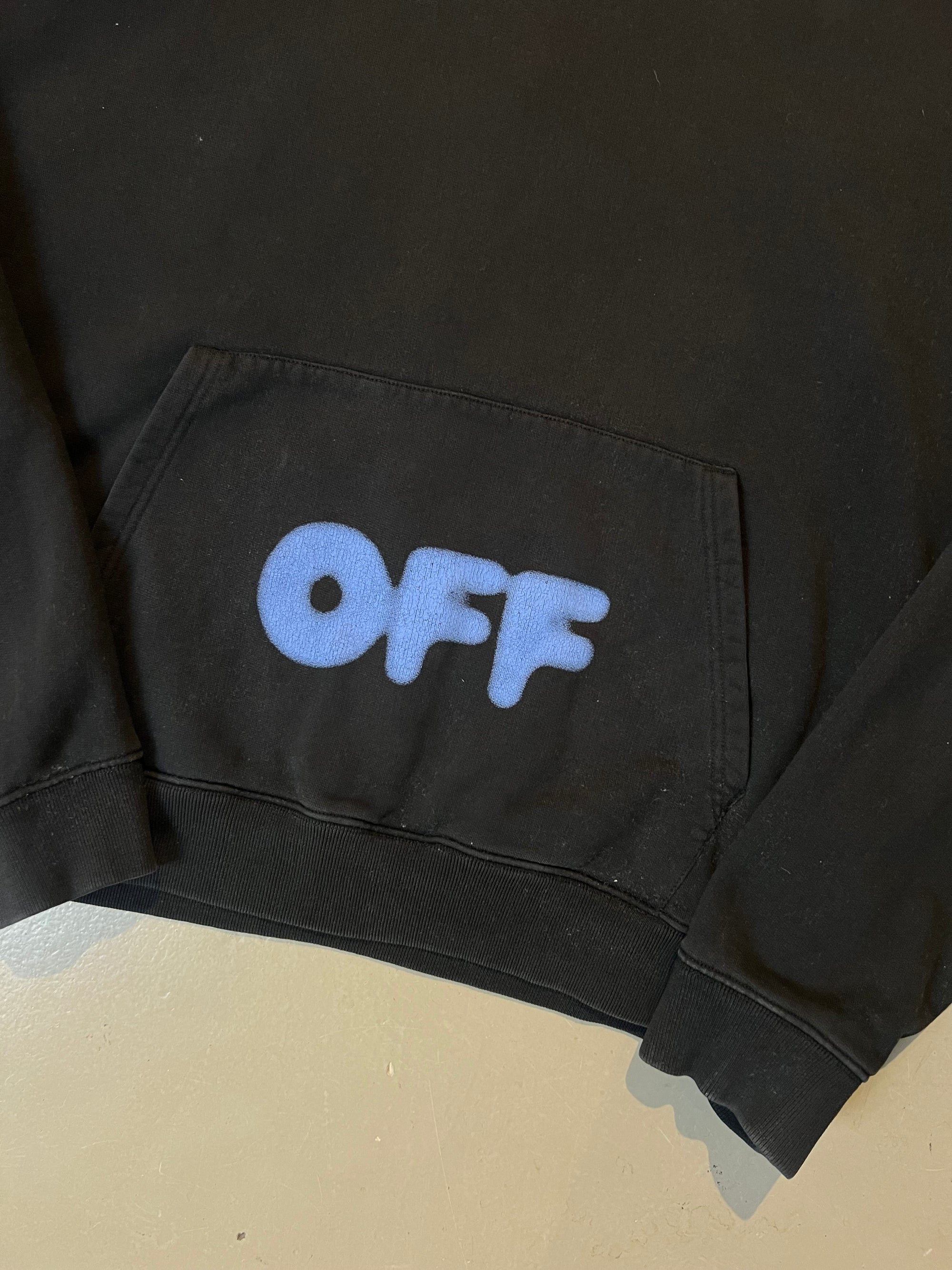 Vintage Black Off White Print Hoodie L/XL