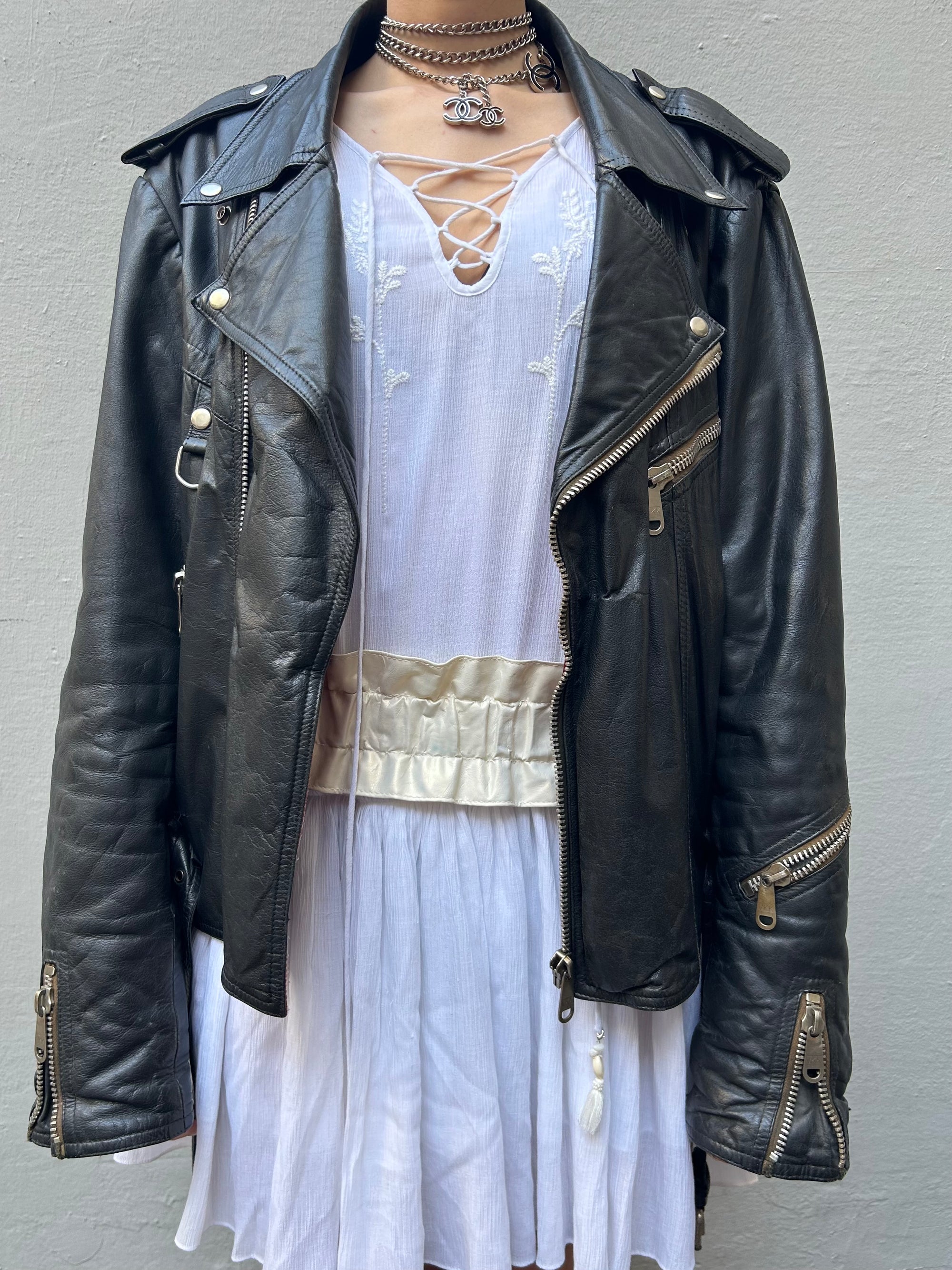 Vintage Biker Leather Jacket XL