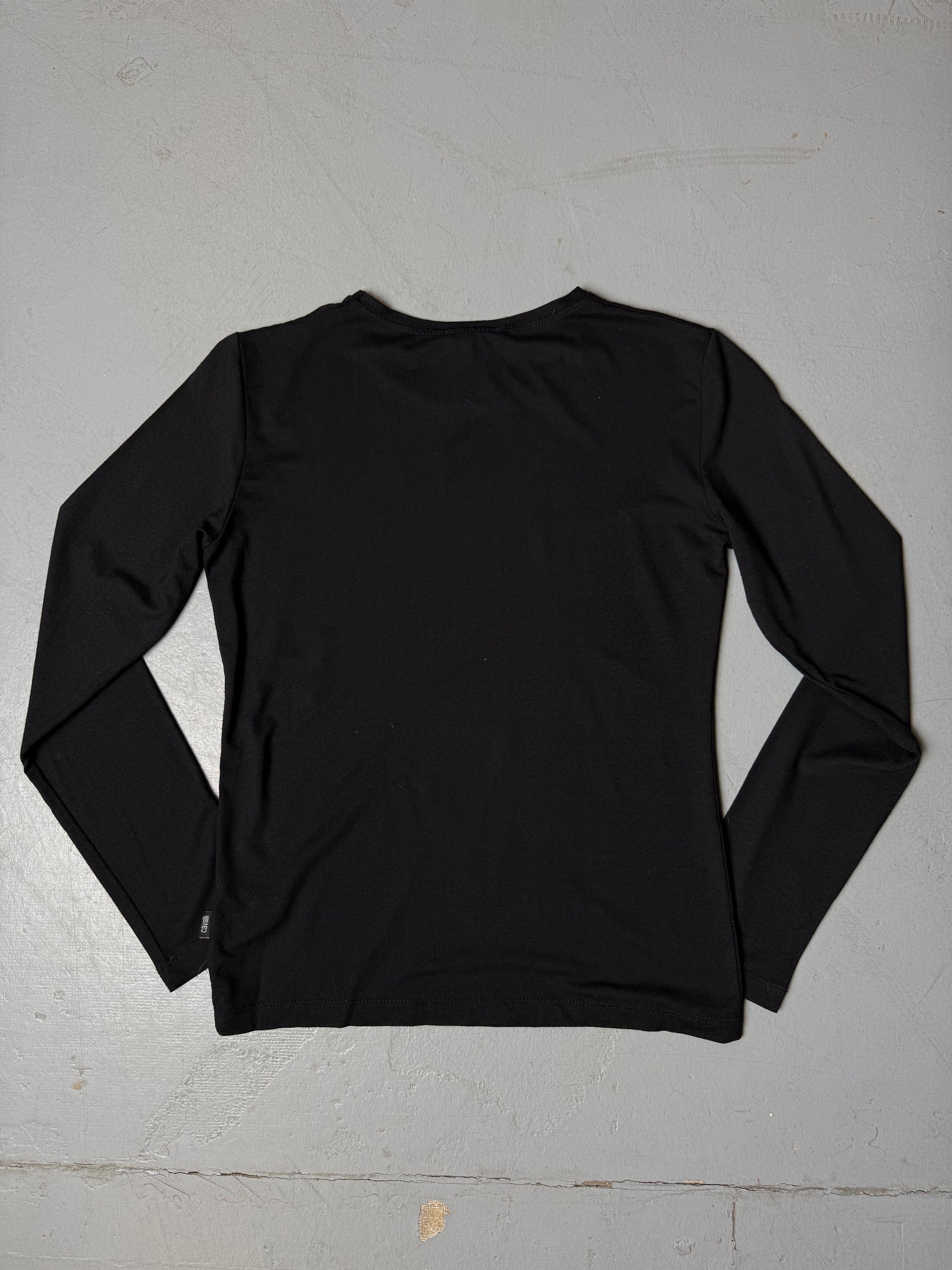 Vintage Just Cavalli Black Rhinestone Longsleeve für Damen. Y2K Second Hand 2000s Fashion