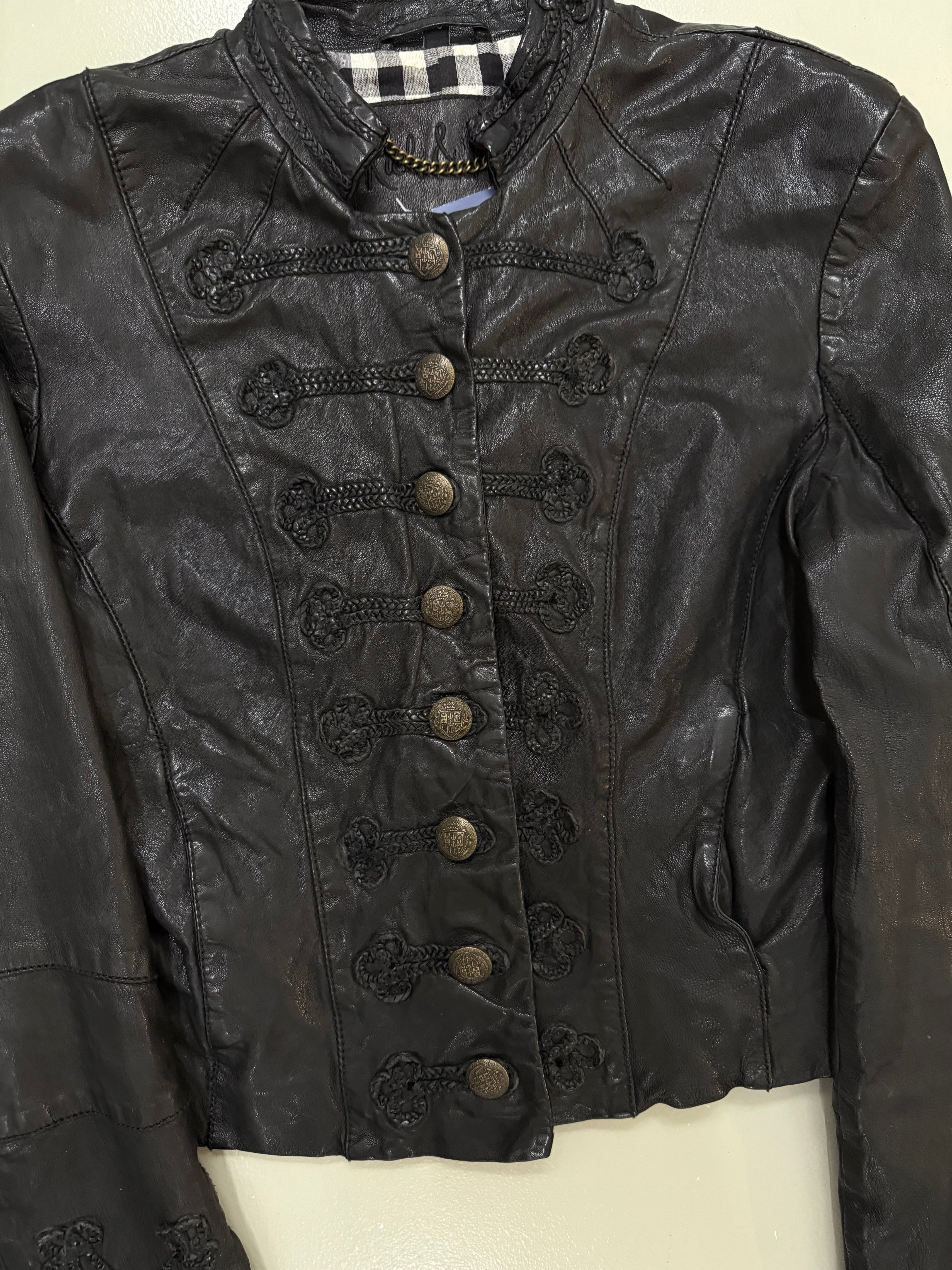 Vintage Napoleon Button Up Leather Jacket für Herren. Y2K Second Hand 2000s Fashion 