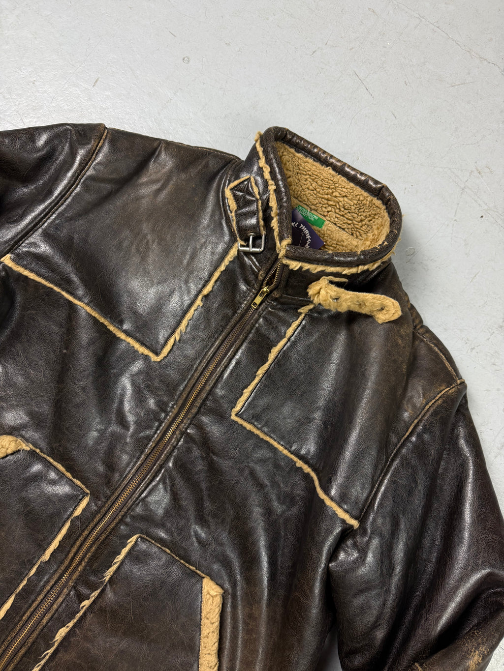 Vintage Faux Leather Jacket with Teddy Lining L