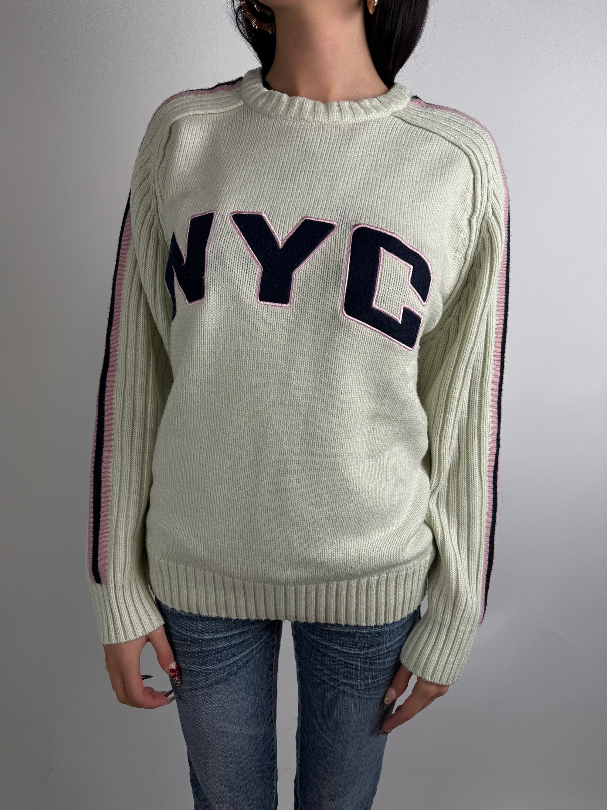 Vintage NYC Cream and Pink Knit Sweater XL