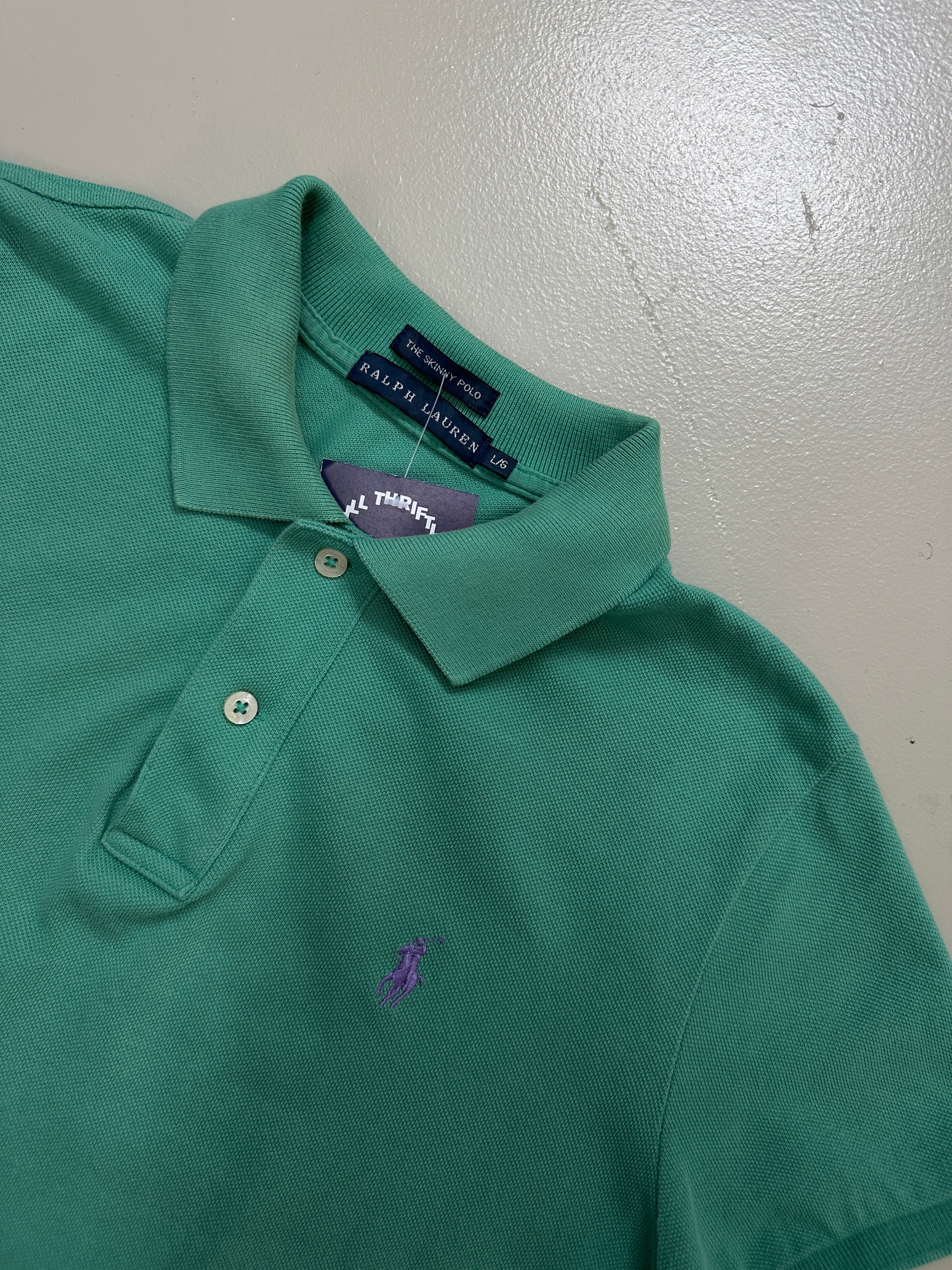 Vintage Polo Ralph Lauren Mint Green Polo Shirt für Herren. Y2K Second Hand 2000s Fashion 