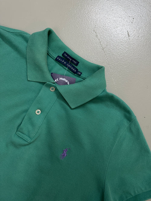 Vintage Polo Ralph Lauren Mint Green Polo Shirt für Herren. Y2K Second Hand 2000s Fashion 