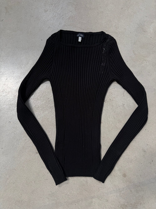 Vintage Armani Jeans Slim Fit Black Sweater Für Damen. Y2K Second Hand 2000s Fashion 
