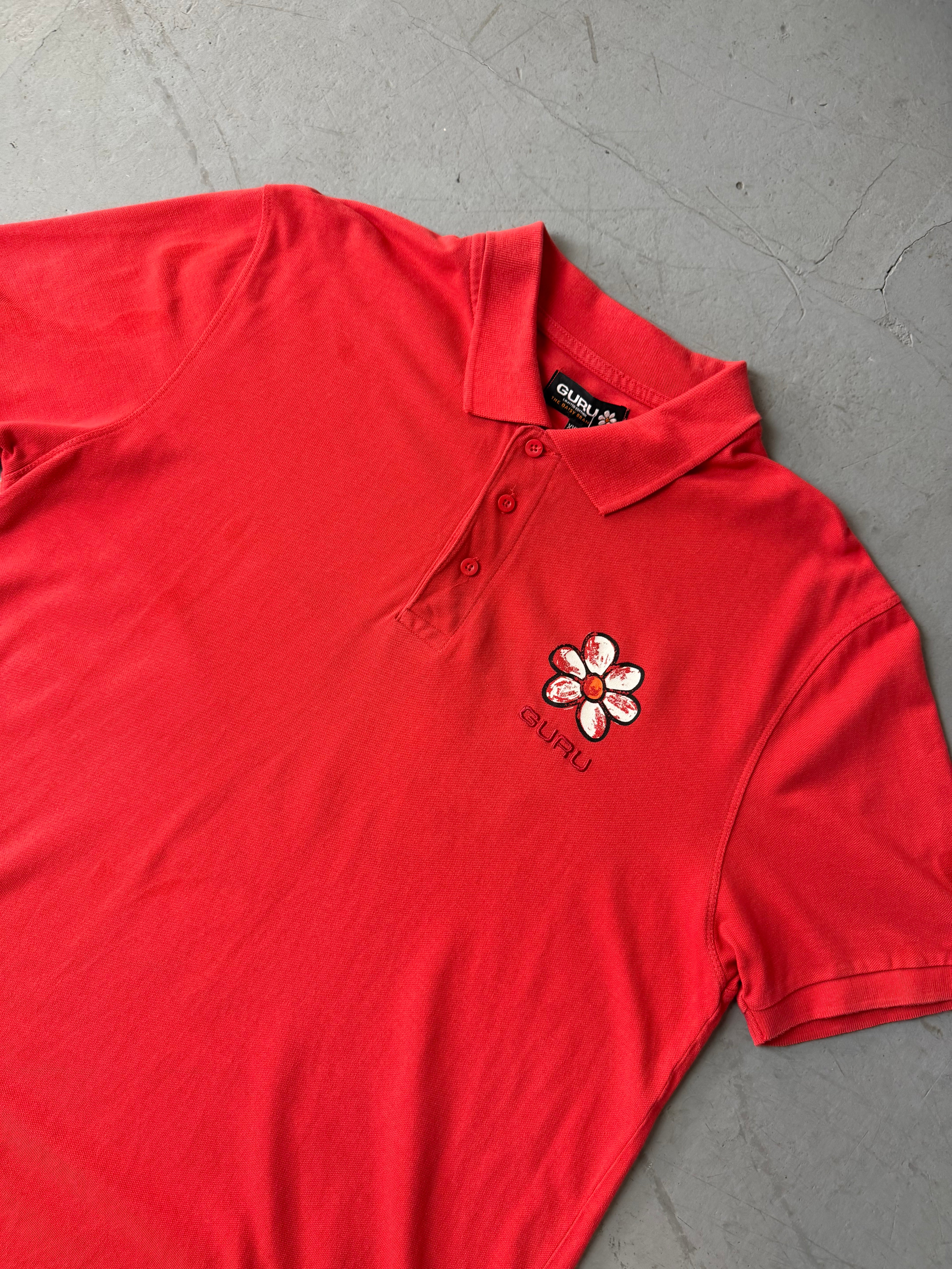 Vintage guru orangenes Polo Hemd für Herren y2k 2000s Fashion 