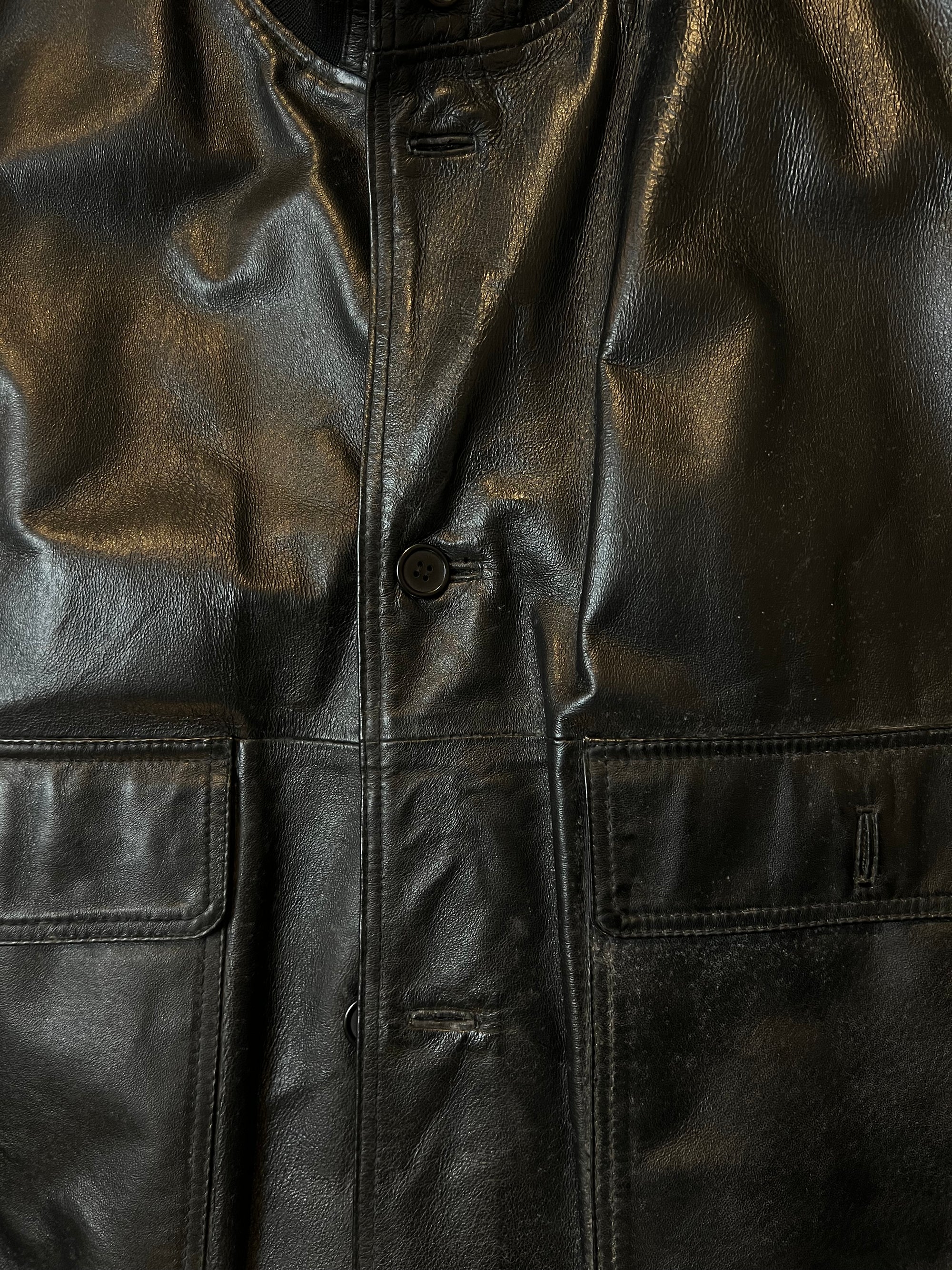 Vintage Black Button Up Leather Jacket L/XL