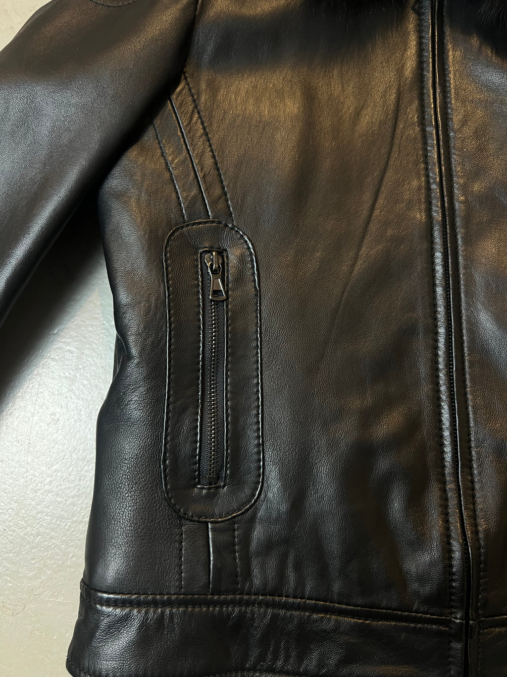 Vintage Black Fur Leather Jacket S