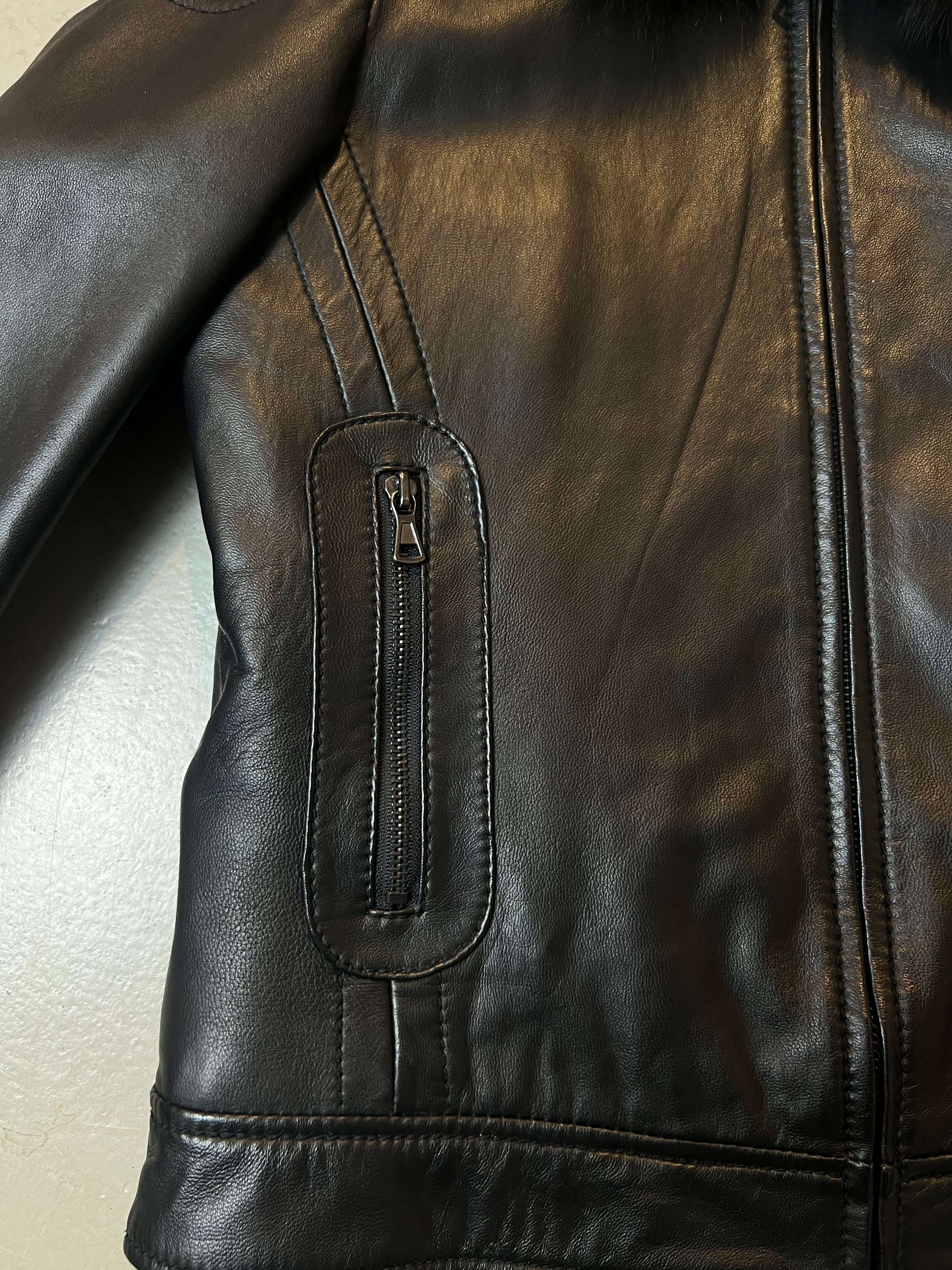 Vintage Black Fur Leather Jacket S