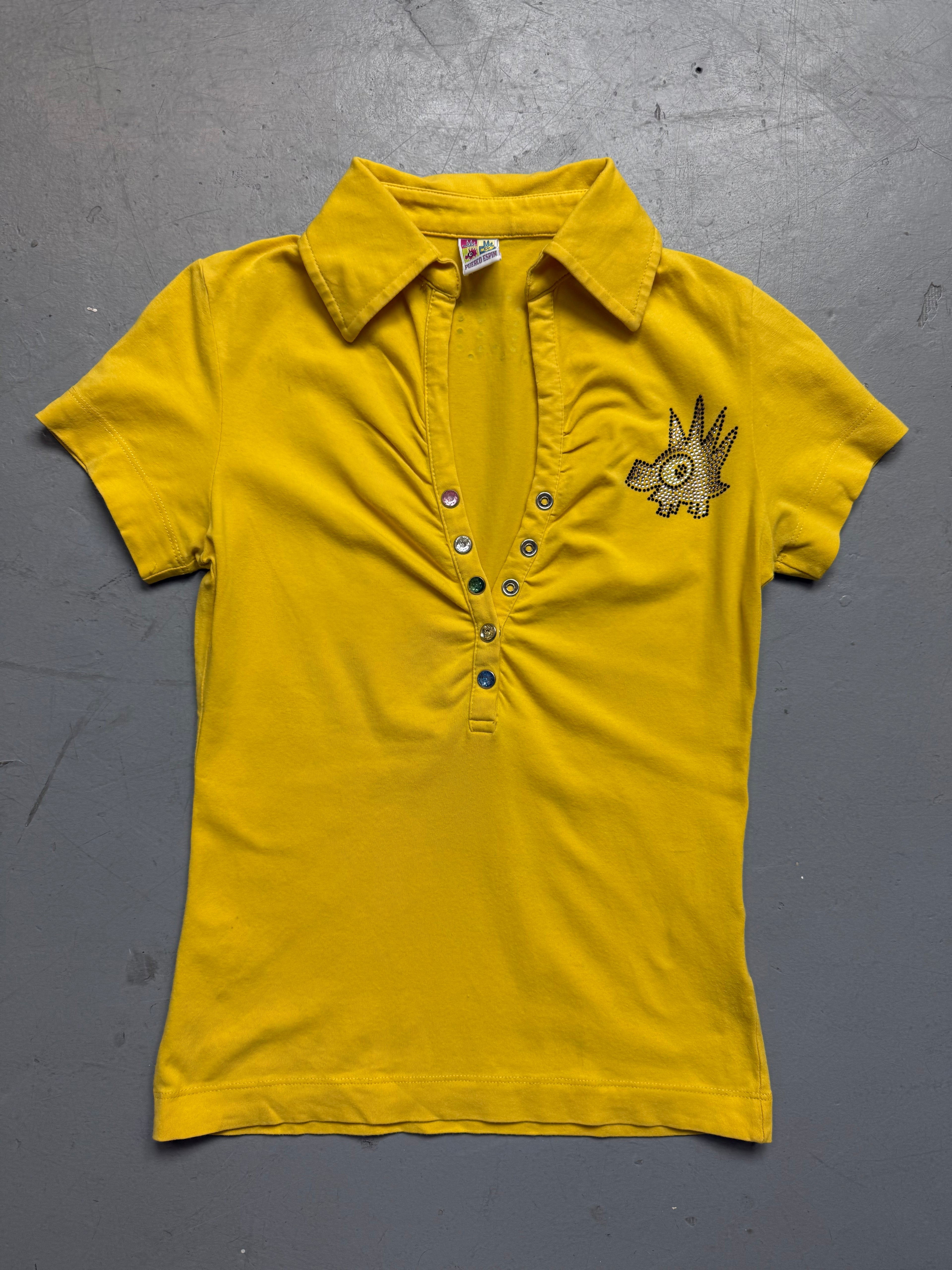 Vintage Yellow Button Up Tee S