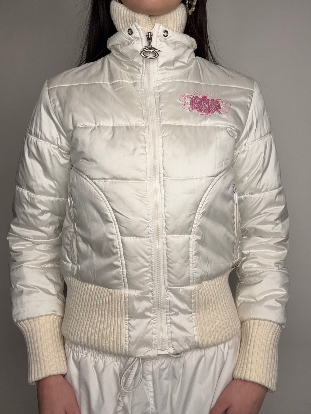 Weiße cropped Winterjacke y2k vintage 