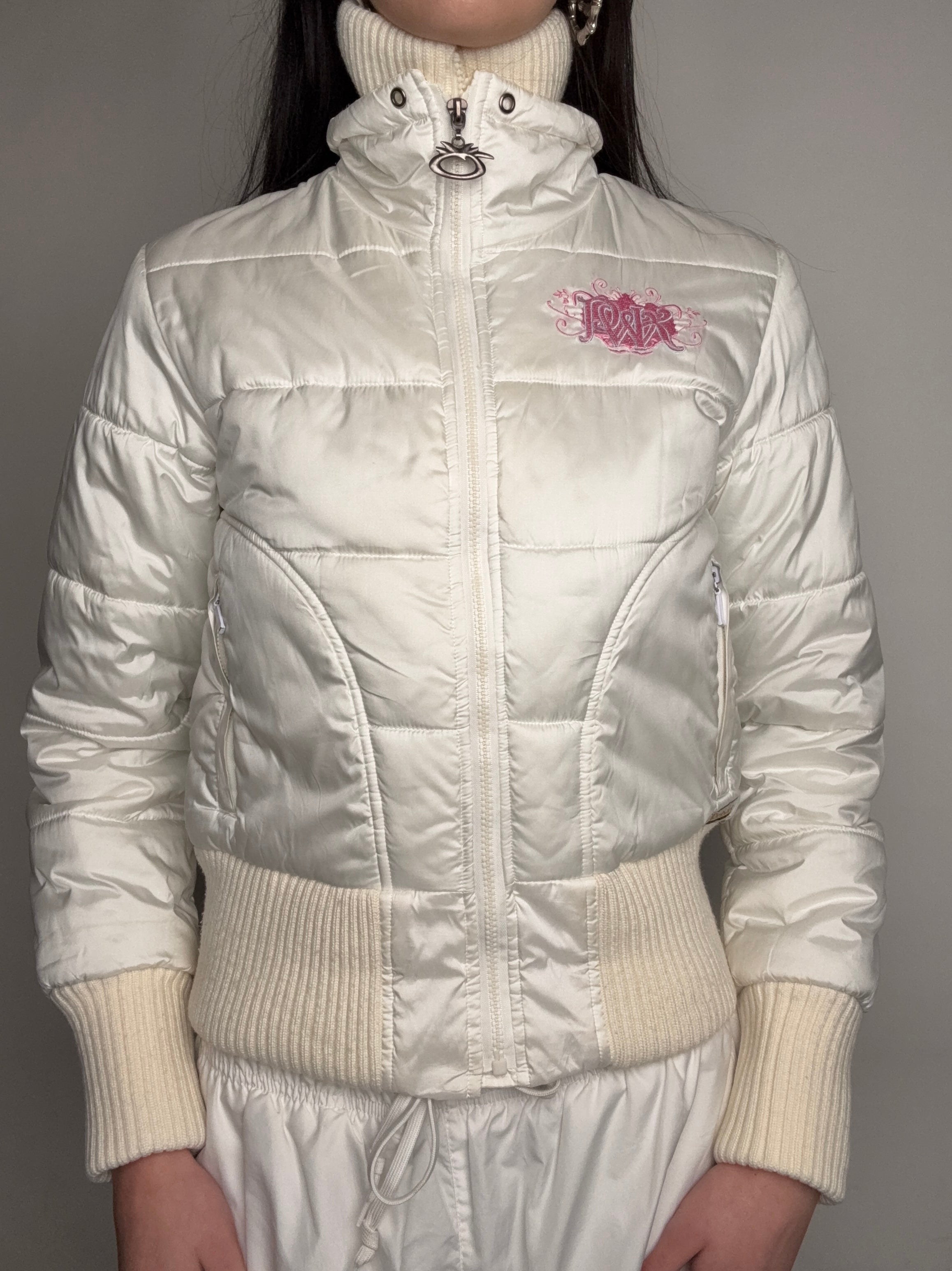 Weiße cropped Winterjacke y2k vintage 