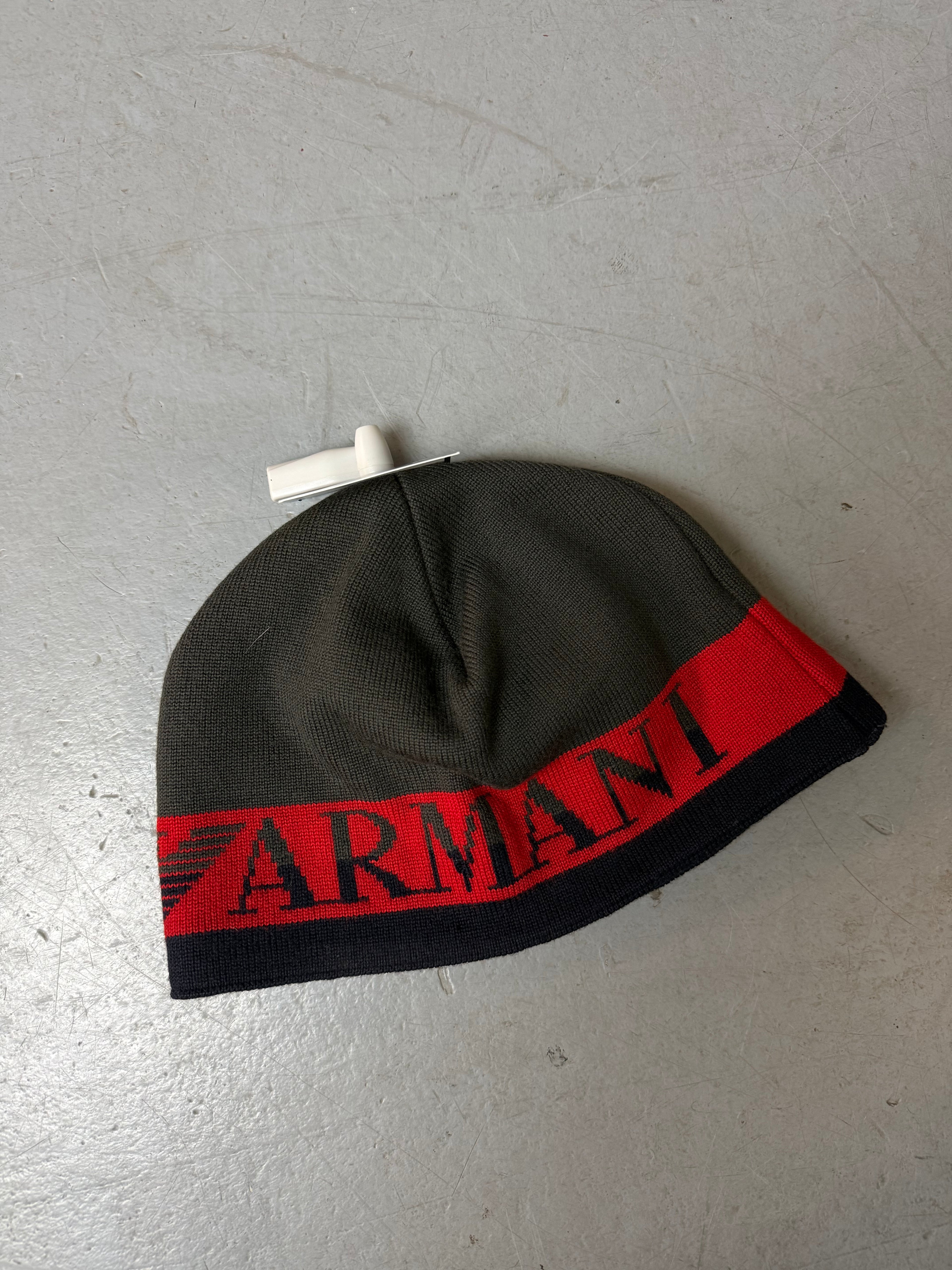 Vintage Emporio Armani Grey and Red Beanie