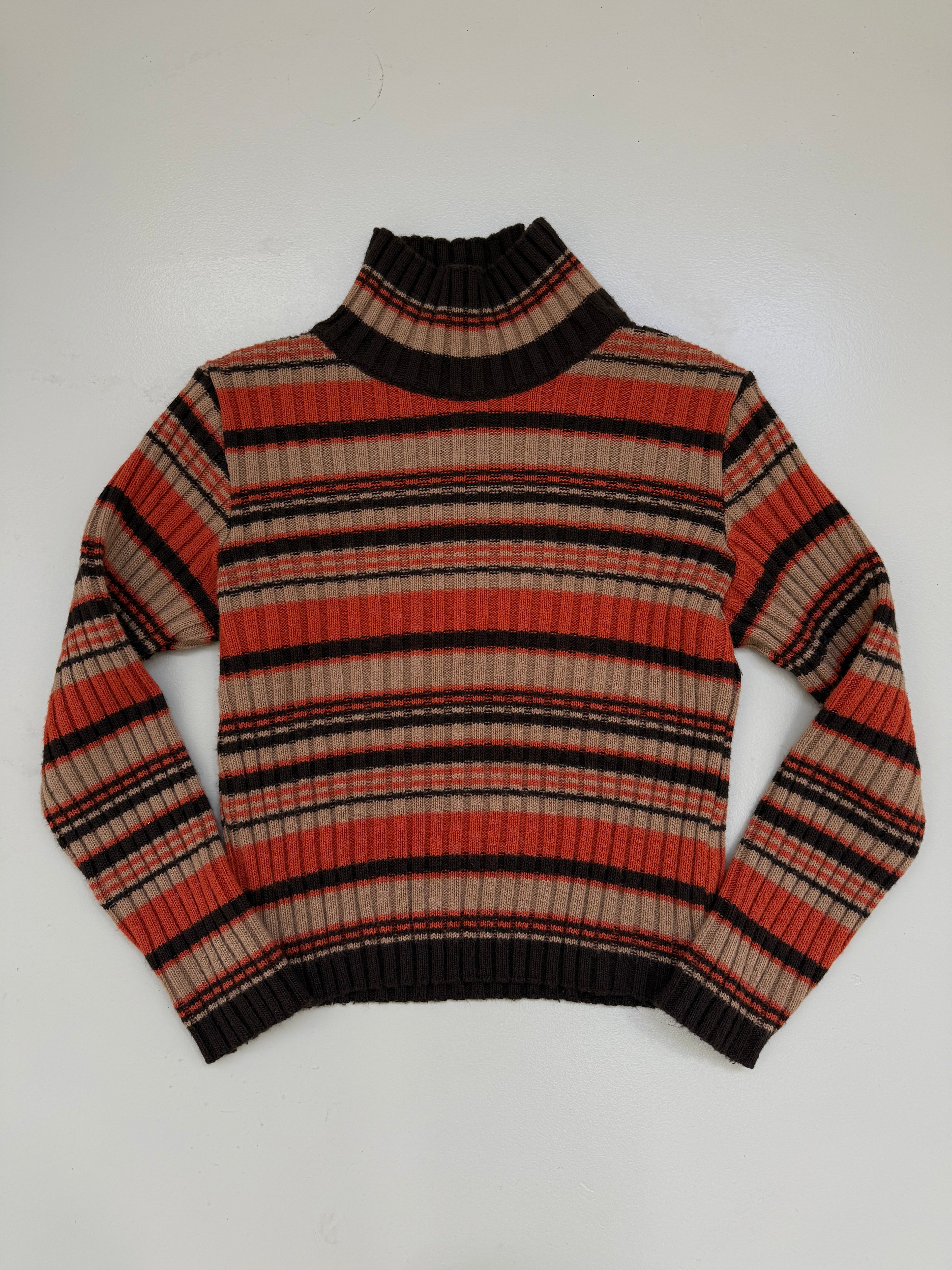 Vintage Orange and Brown Striped Knit Sweater M